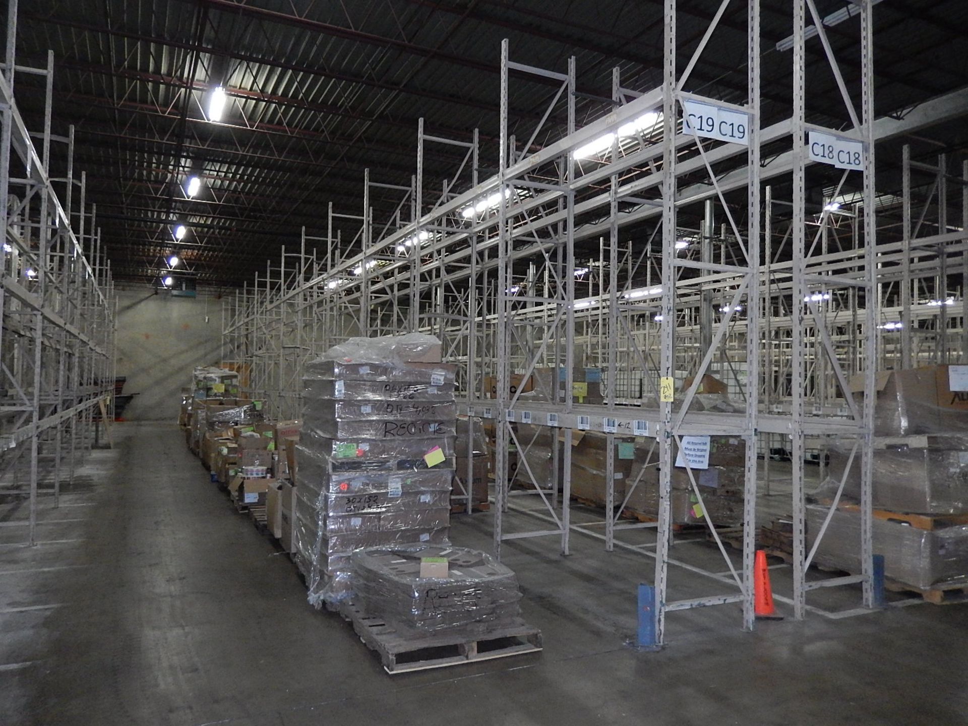 LOT: Pallet Rack: (12) Sections 32 in. Deep x 90 in. Wide x 16 ft. High (est.)