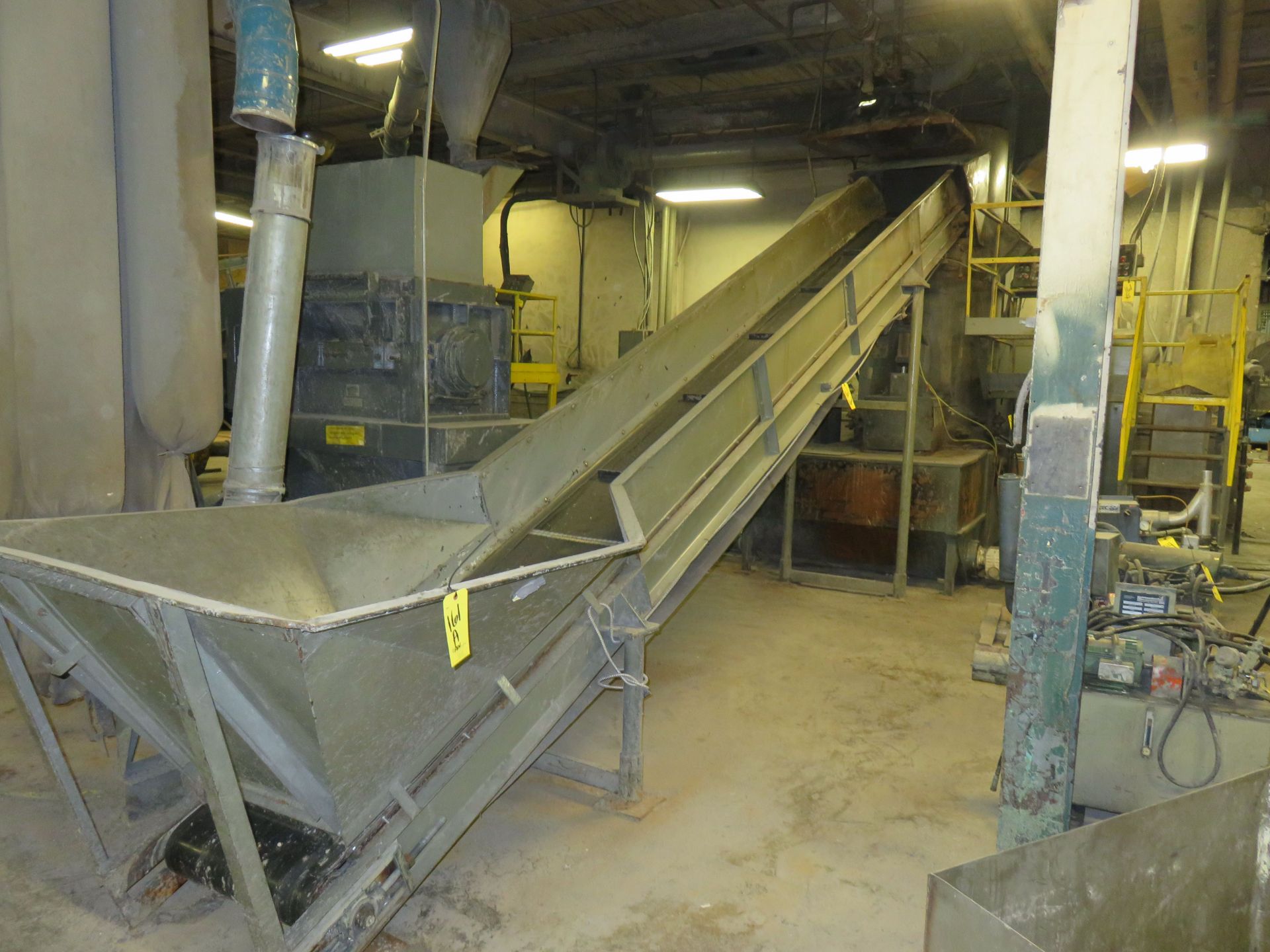 20 in. x 20 ft. Inclined Power Belt Feed Conveyor, with Receiving Hopper & Load Cells (Euclid, OH)