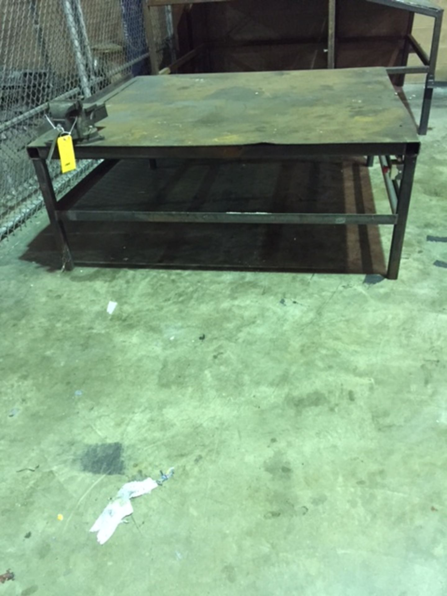 Steel Fabricated Work Table 6' x 10" x 28" tall w/ mounted vice
