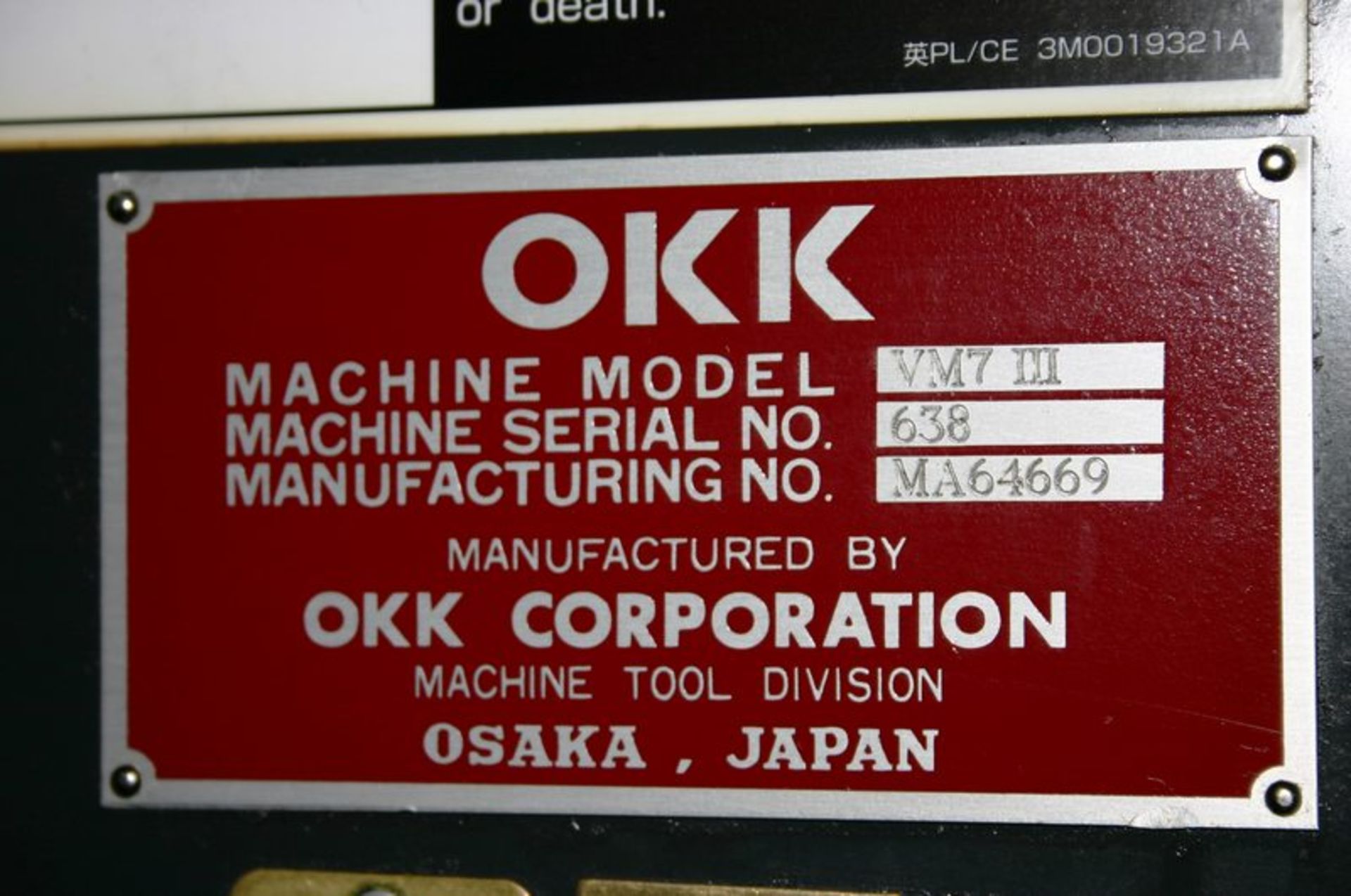 OKK Model VM7-III CNC 3-Axis 50 Taper Vertical Machining Center, S/N 638, New 2004 - Image 7 of 7