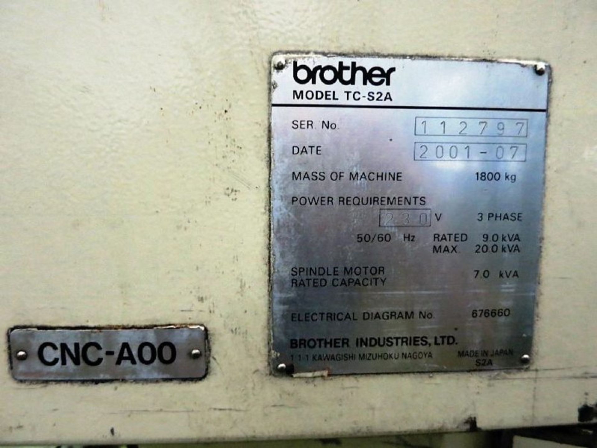 BROTHER MODEL TC-S2A CNC DRILL /TAP VERTICAL MACHINING CENTER, S/N 112797, NEW 2001 - Image 7 of 7