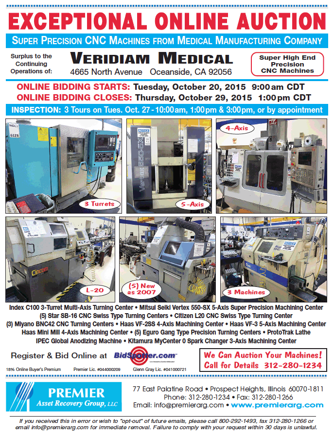 "Exceptional Online Auction" - Super Precision CNC Machines From Medical Manufacturing Company