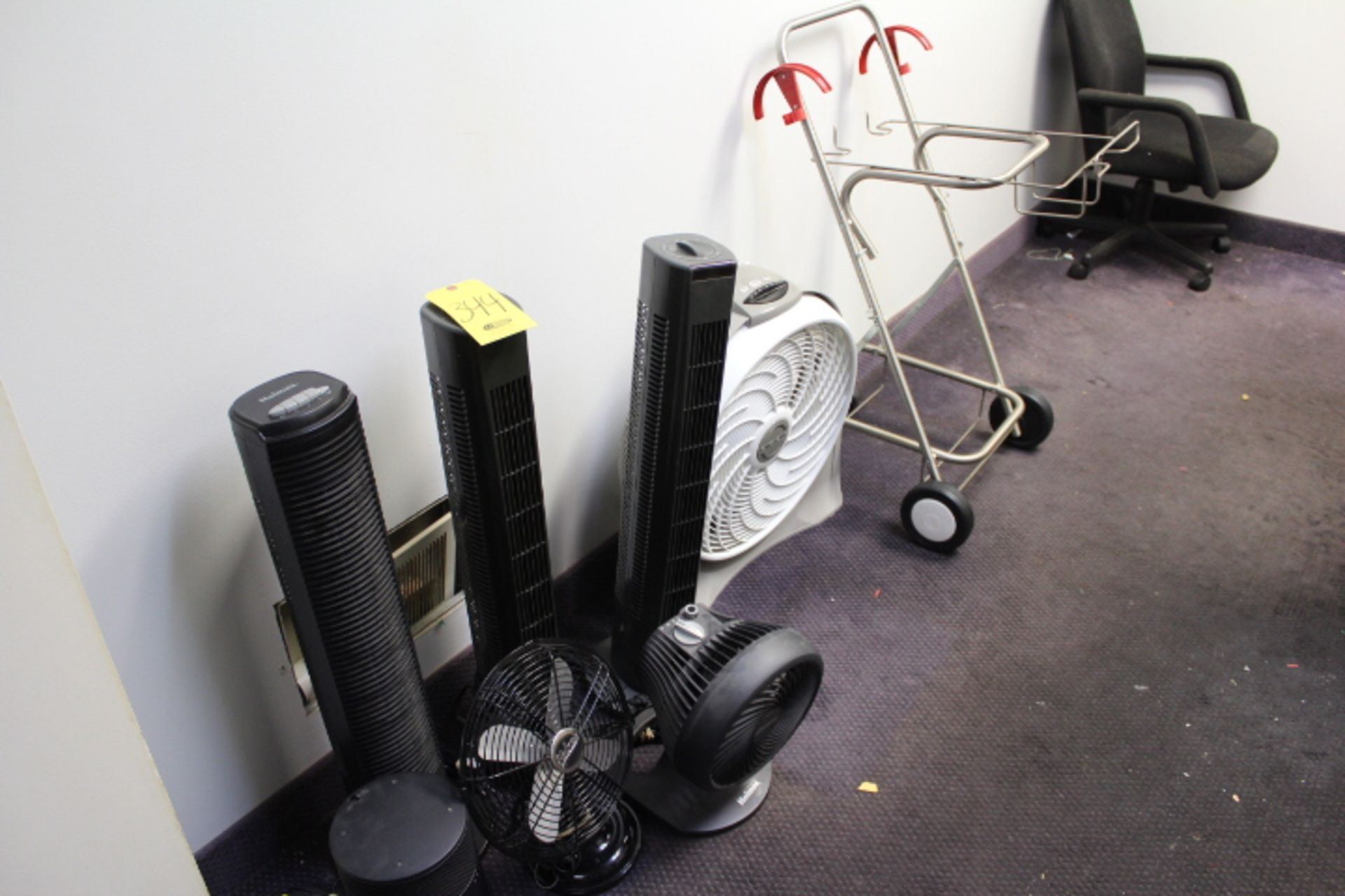 ASSORTED FANS AND CART