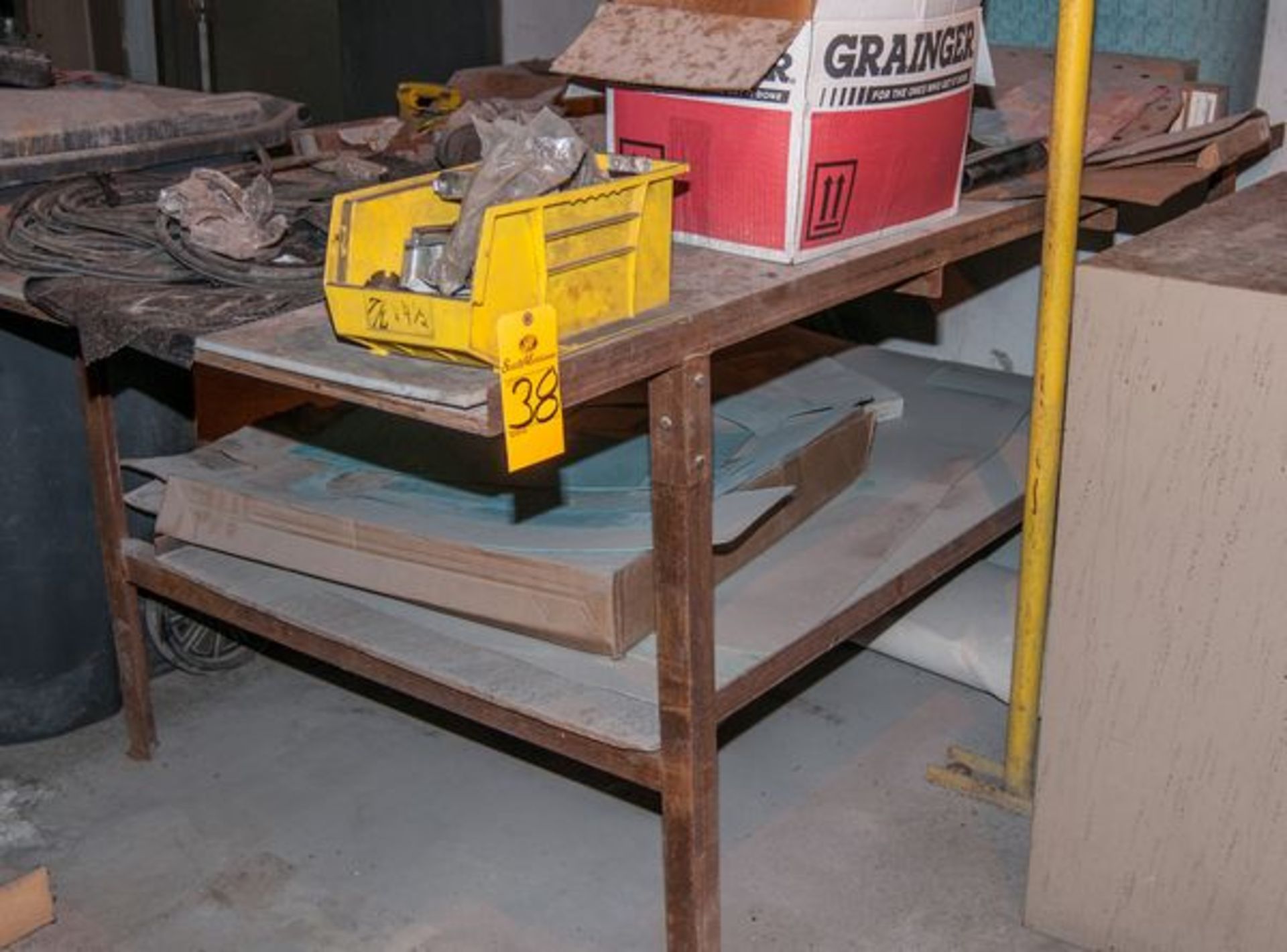 STEEL FRAME WORK TABLE (WOOD TOP) 8' LGTH. X 4'1/2" WDTH. (L-580)