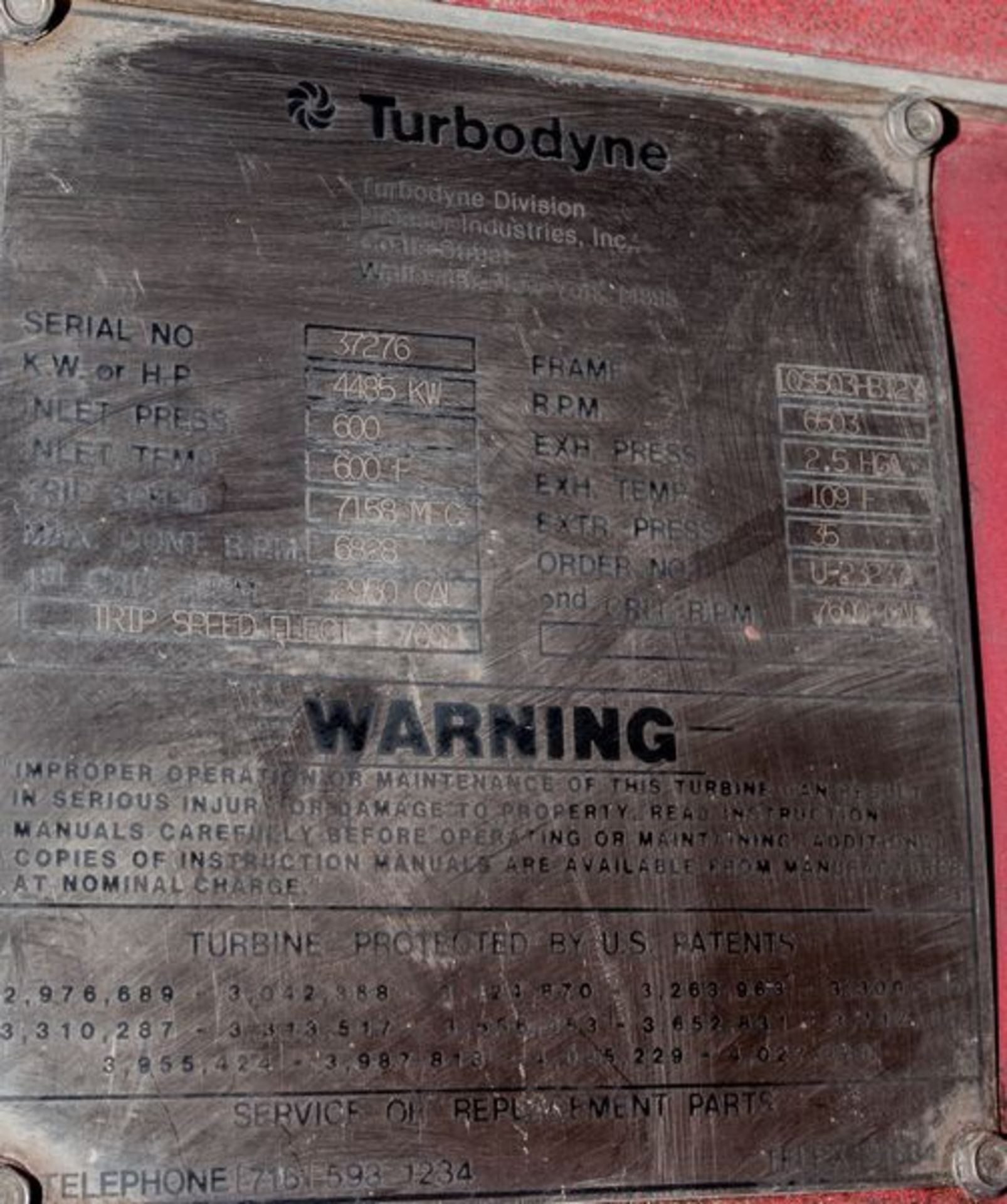 TURBODYNE STEAM TURBINE S/N 37276; SKID MOUNTED, 4485Kkw, OVERHAULED IN 2011, INLET PRESSURE 600 - Image 6 of 11