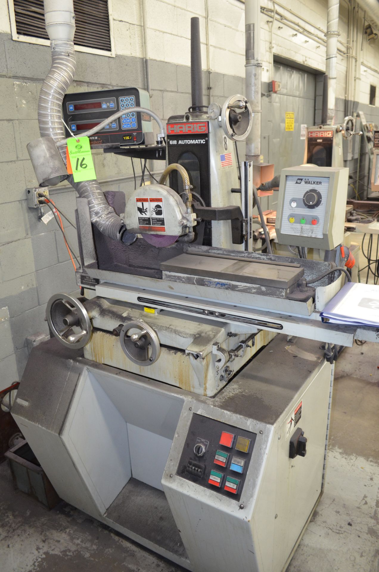 Harig M/N 618 hydraulic surface grinder with Walker 6" X 18" electro-magnetic chuck and O S Walker