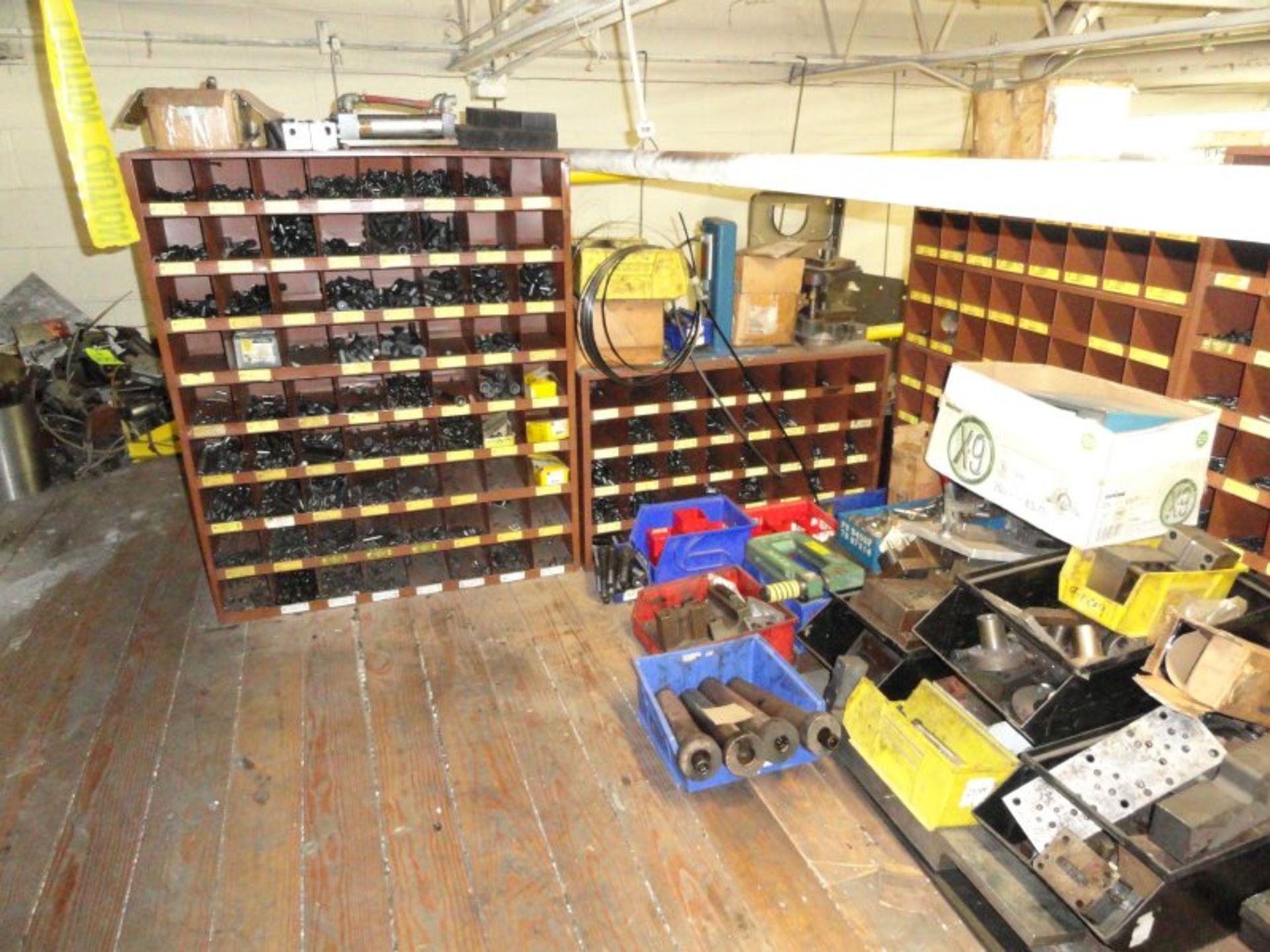 6)Metal pigion hole cabinets w/assorted hardware and item on floor in front - Image 2 of 2