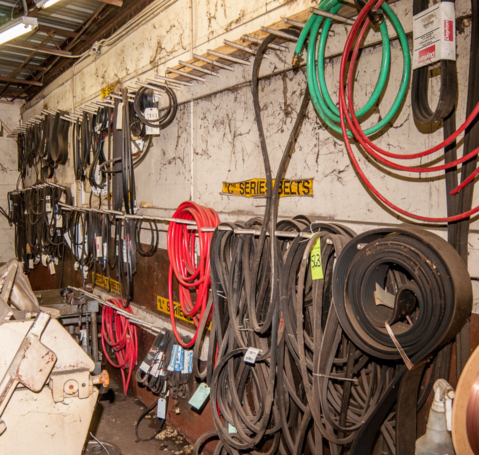 Belts and hoses on wall
