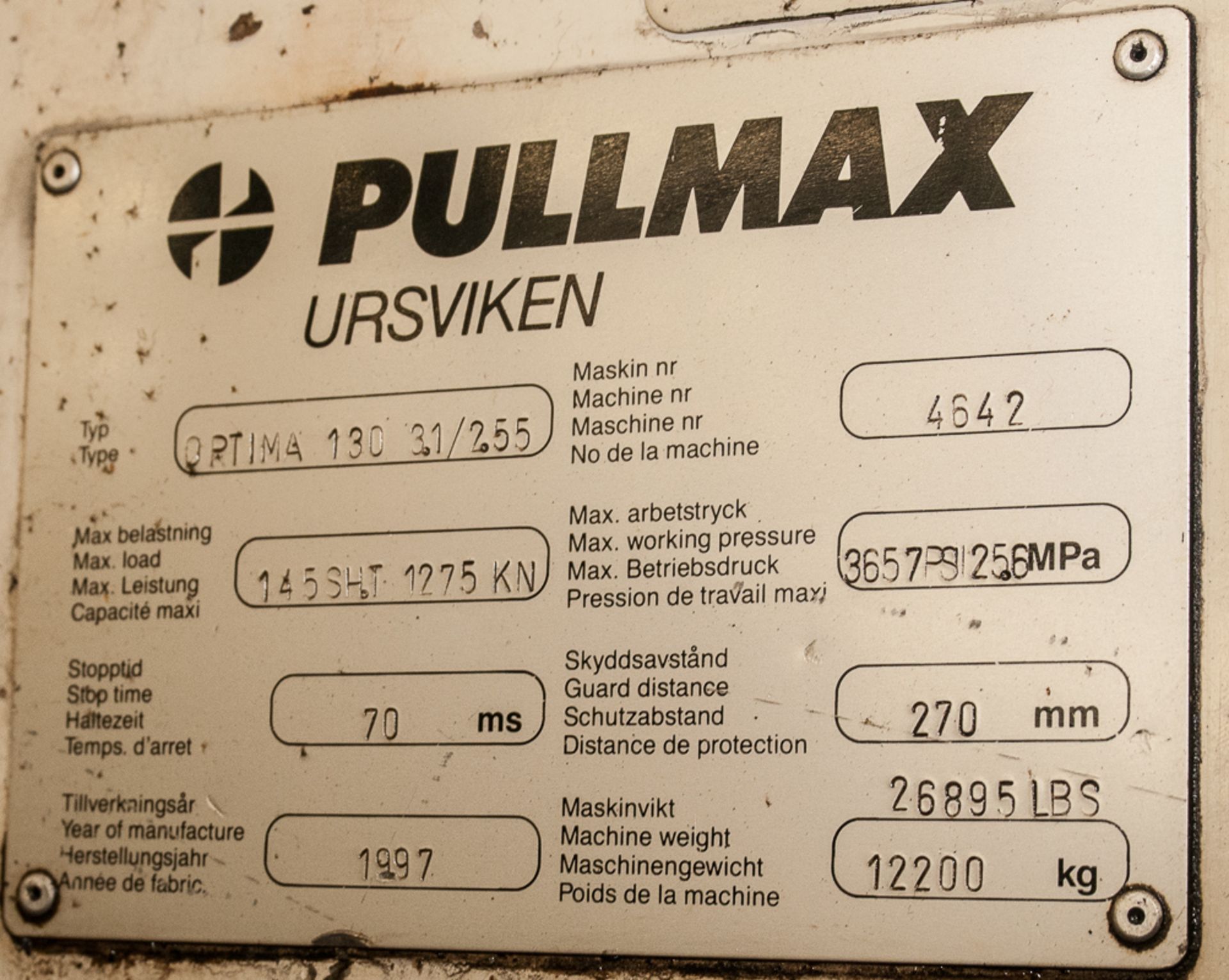 Pullmax 7 axis CNC Optima 130 Press Brake  145 ton, 12 Ft bed - Image 3 of 3