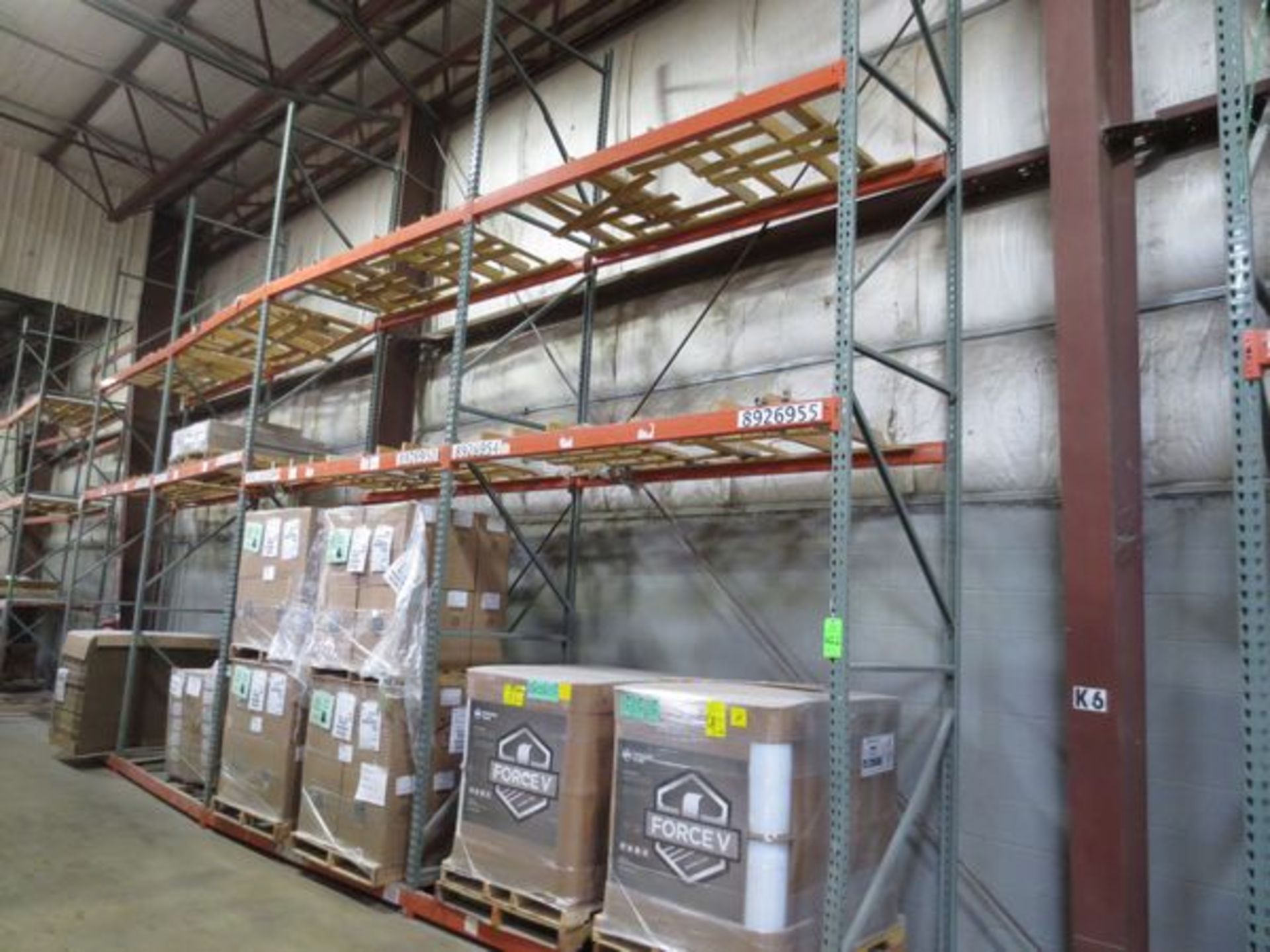 Interlake pallet racking with 44'' X 20' tall uprights, 8' 3'' cross beams/four sections