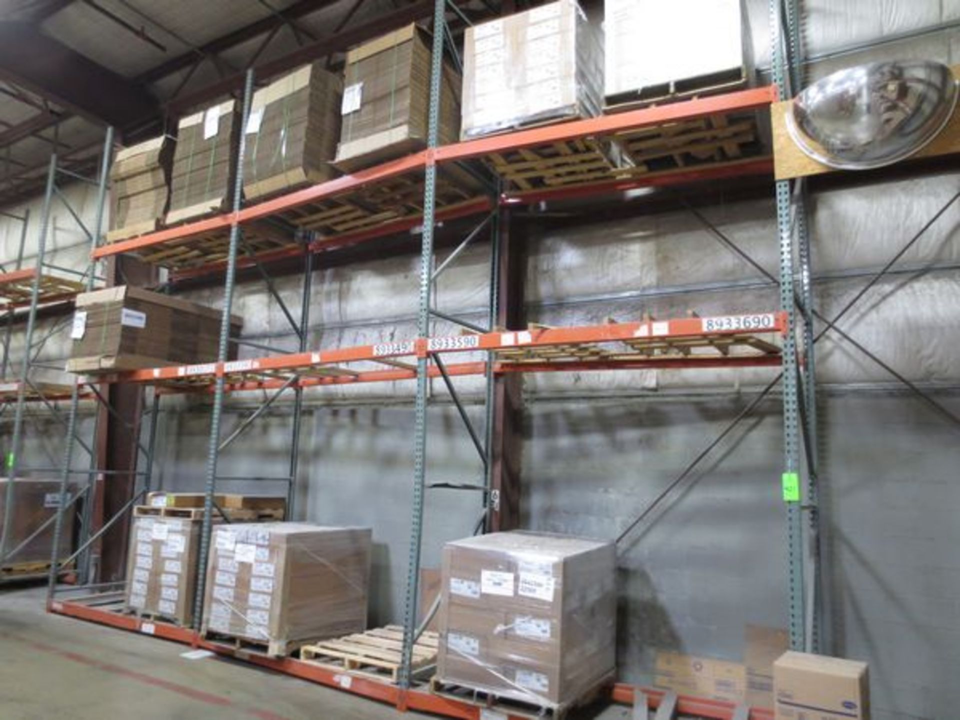 Interlake pallet racking with 44'' X 20' tall uprights, 8' 3'' cross beams/three sections