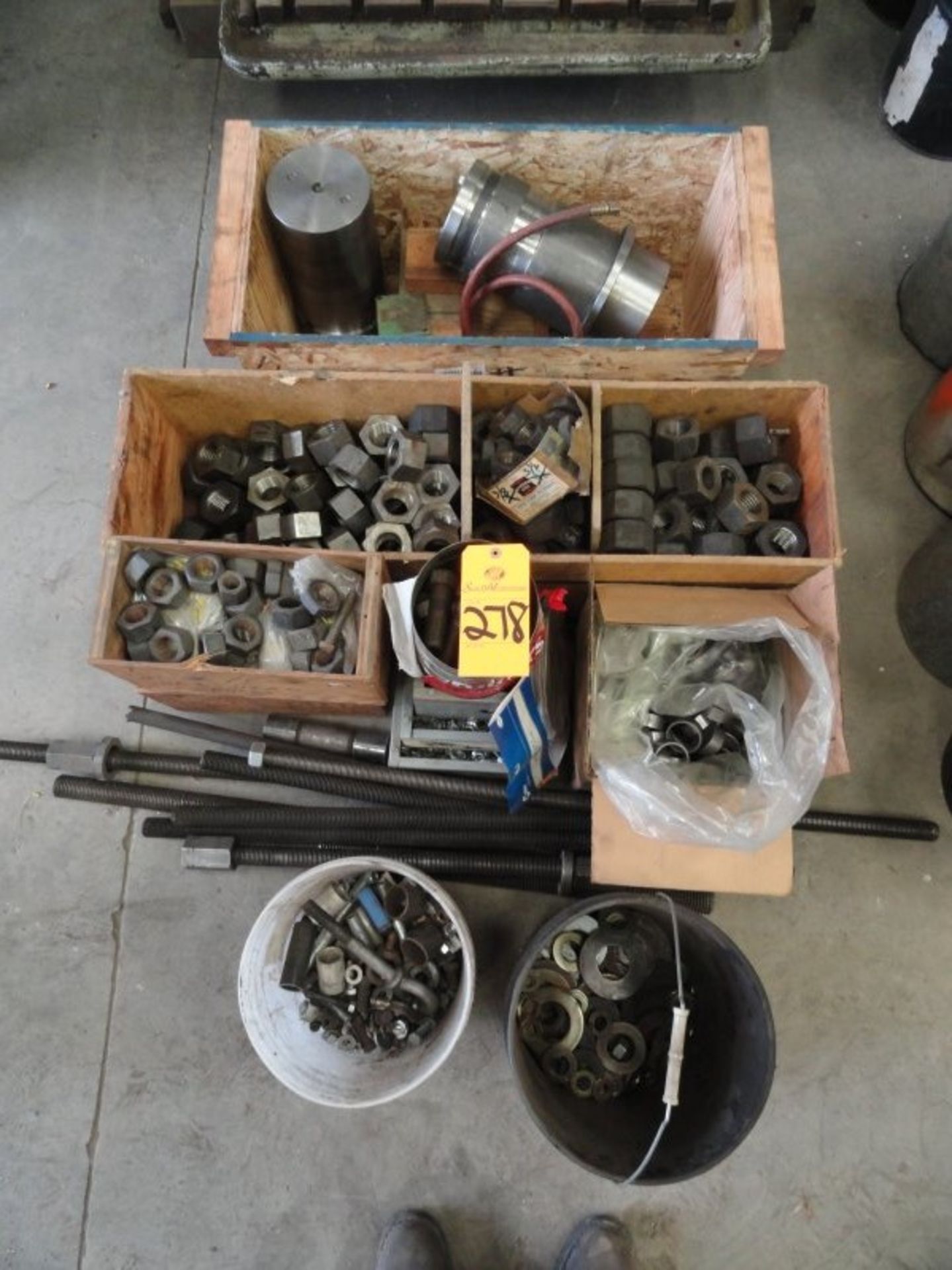 Assorted machine parts , threaded rod, bolts, washers