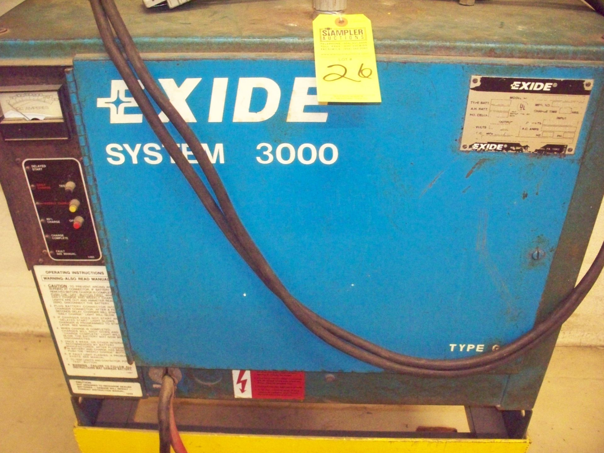 EXIDE SYSTEM 3000 24 VOLT CHARGER - MODEL #312865B