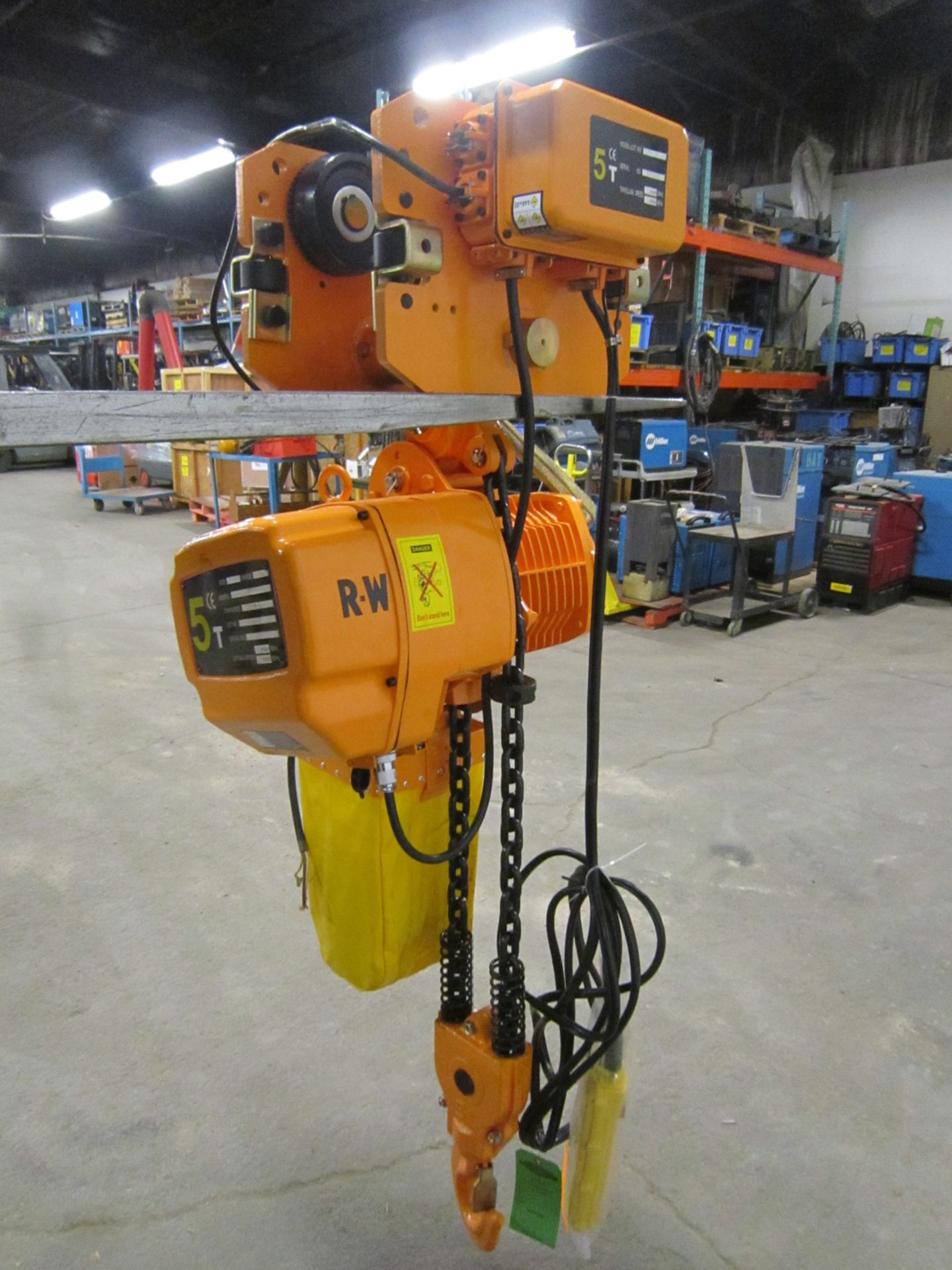 RW 5 Ton Electric chain hoist with power trolley and 8 button pendant controller - 220V - 20 foot - Image 3 of 3