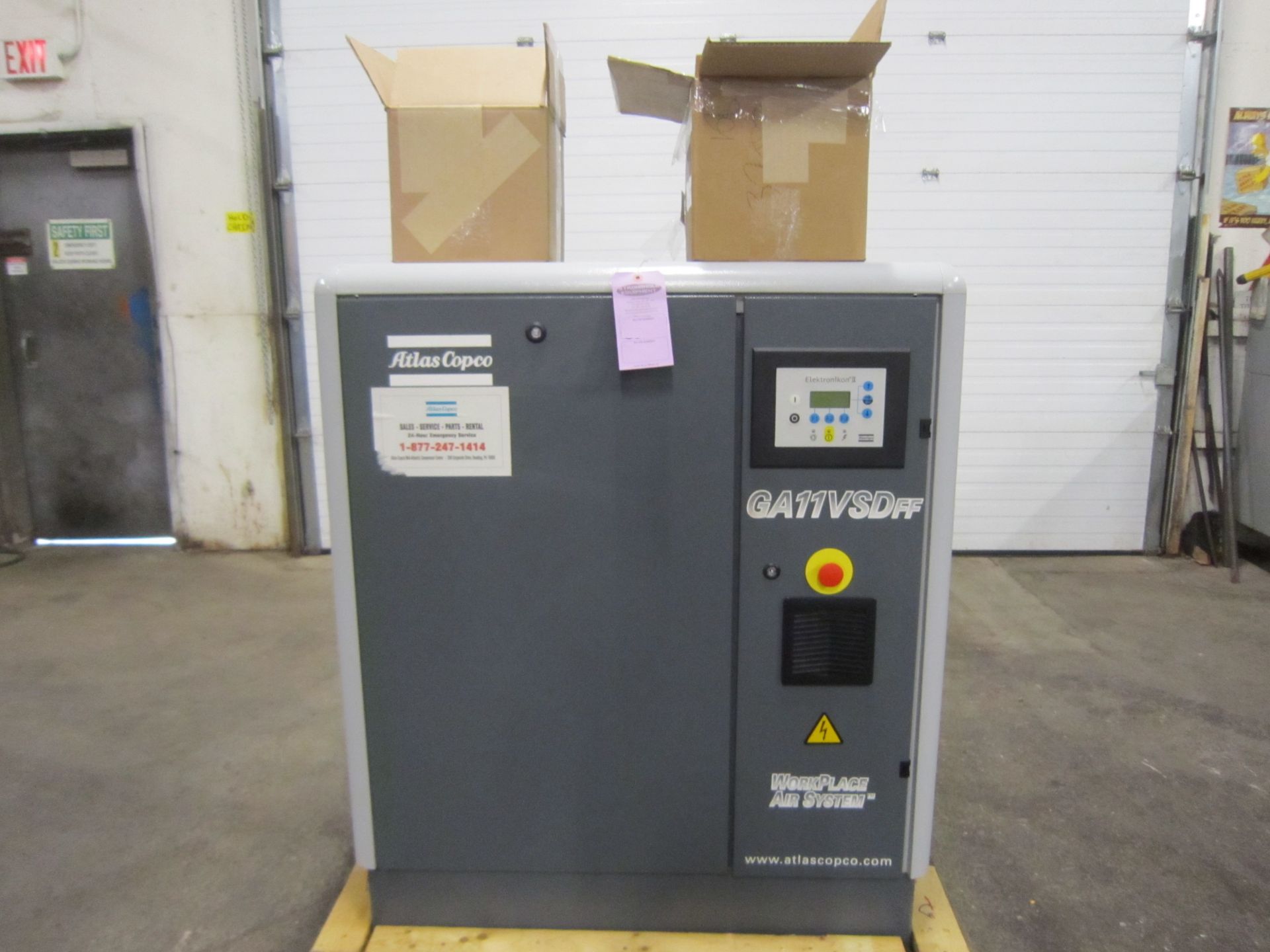 2005 Atlas Copco model GA11VSDFF 15HP Variable Speed Rotary Screw Air Compressor with built in air