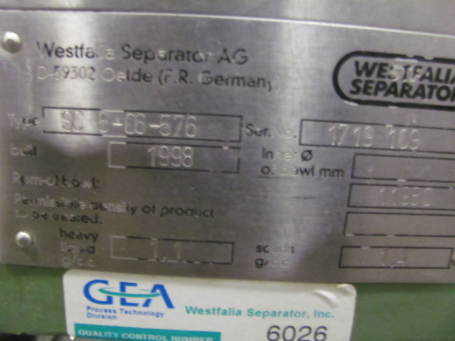 GEA Westfalia Separator Model SC-6 - Image 5 of 10