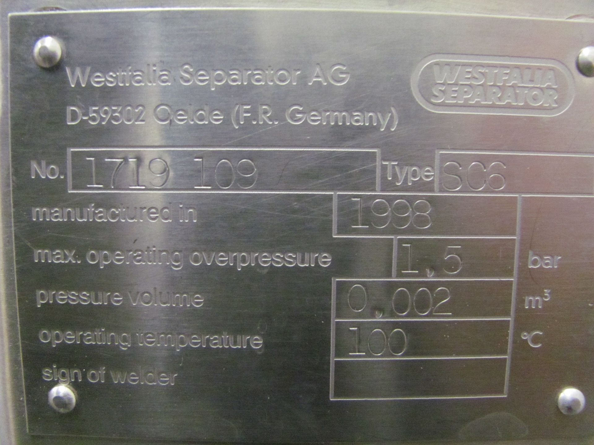 GEA Westfalia Separator Model SC-6 - Image 4 of 10