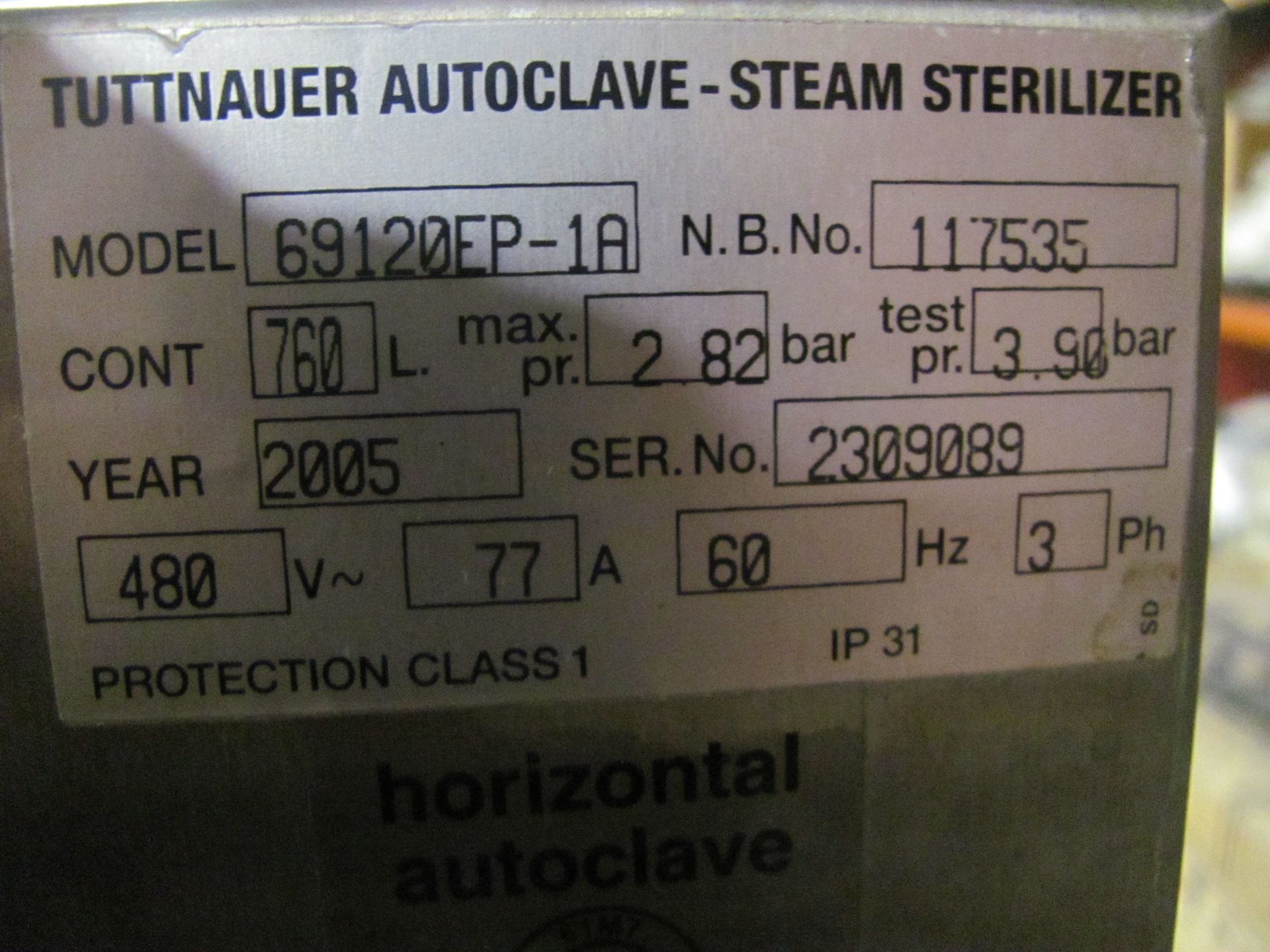 Tuttnauer 69 Series Horizontal Autoclave - Image 6 of 10
