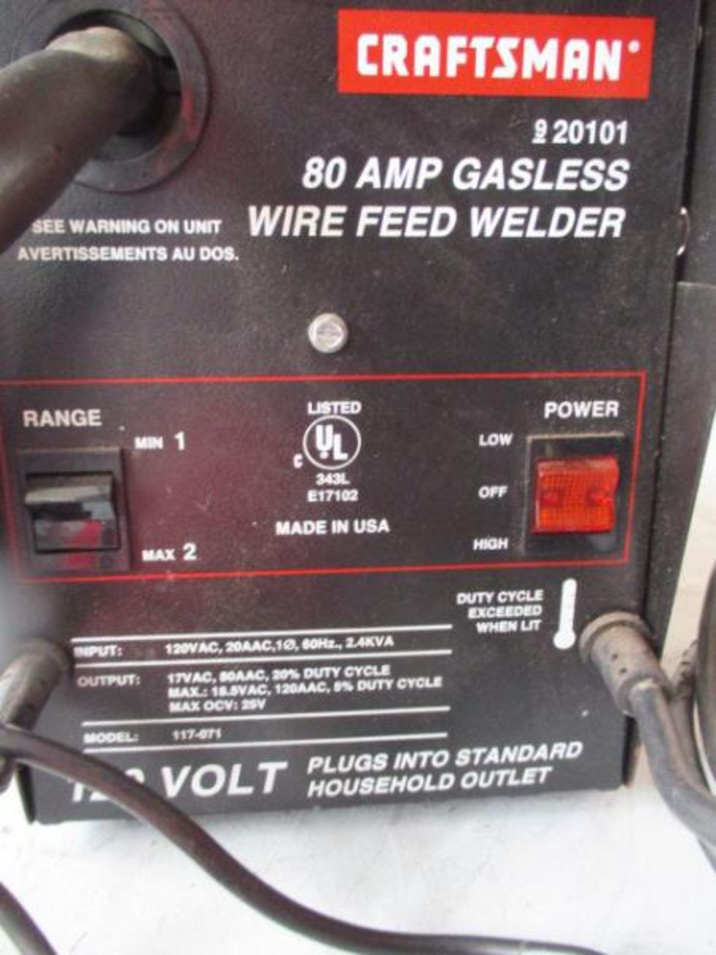Craftsman Wire Feed Welder, Model: 920101, 80 Amp Gasless, 120 Volt, Plugs Into Standard Household - Image 3 of 6