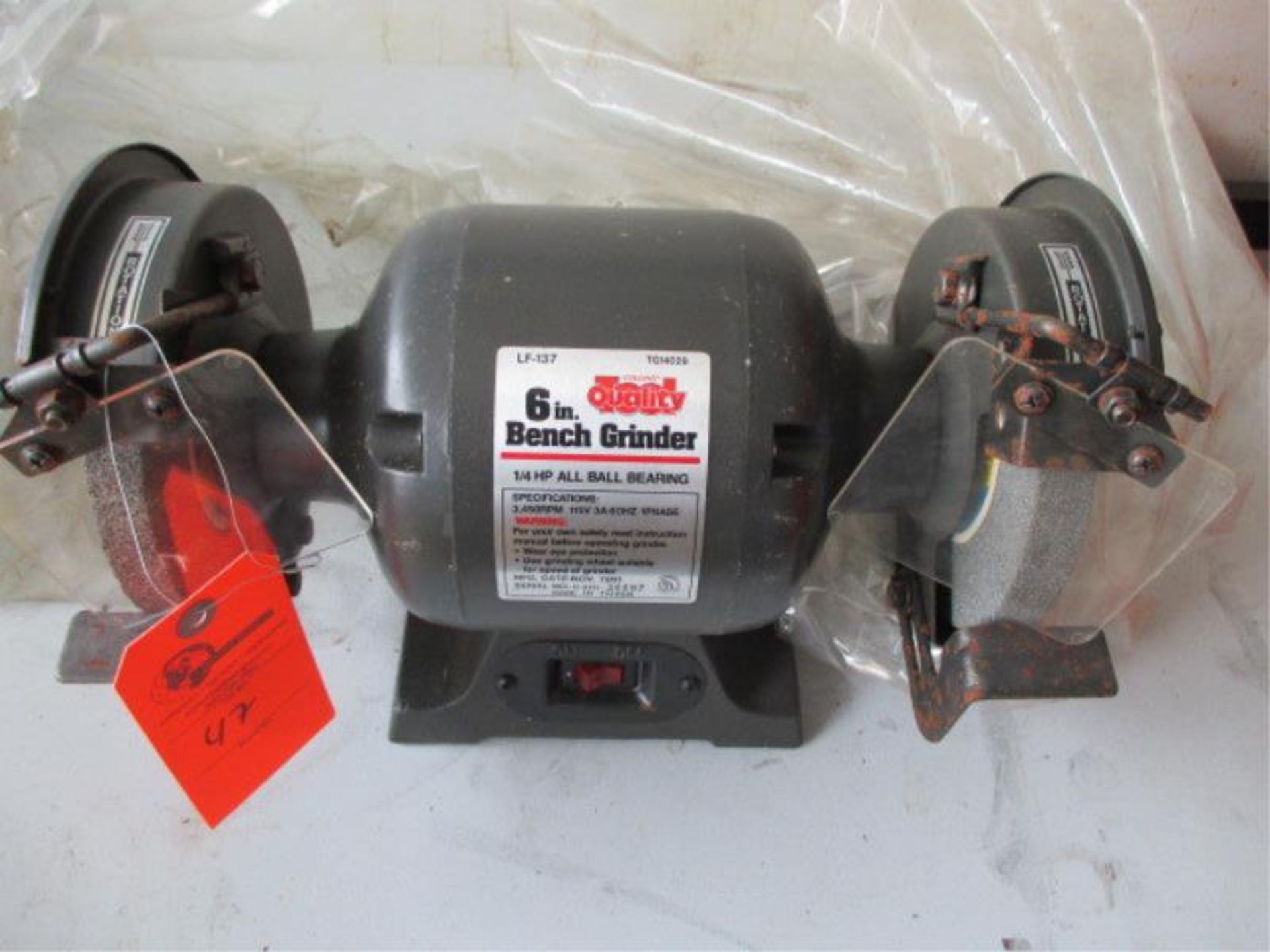 Collins Quality 6" Bench Grinder, Model: LF-137, SN: 7G14029, 1/2 HP Ball Bearing, Nov. 1991 SN: