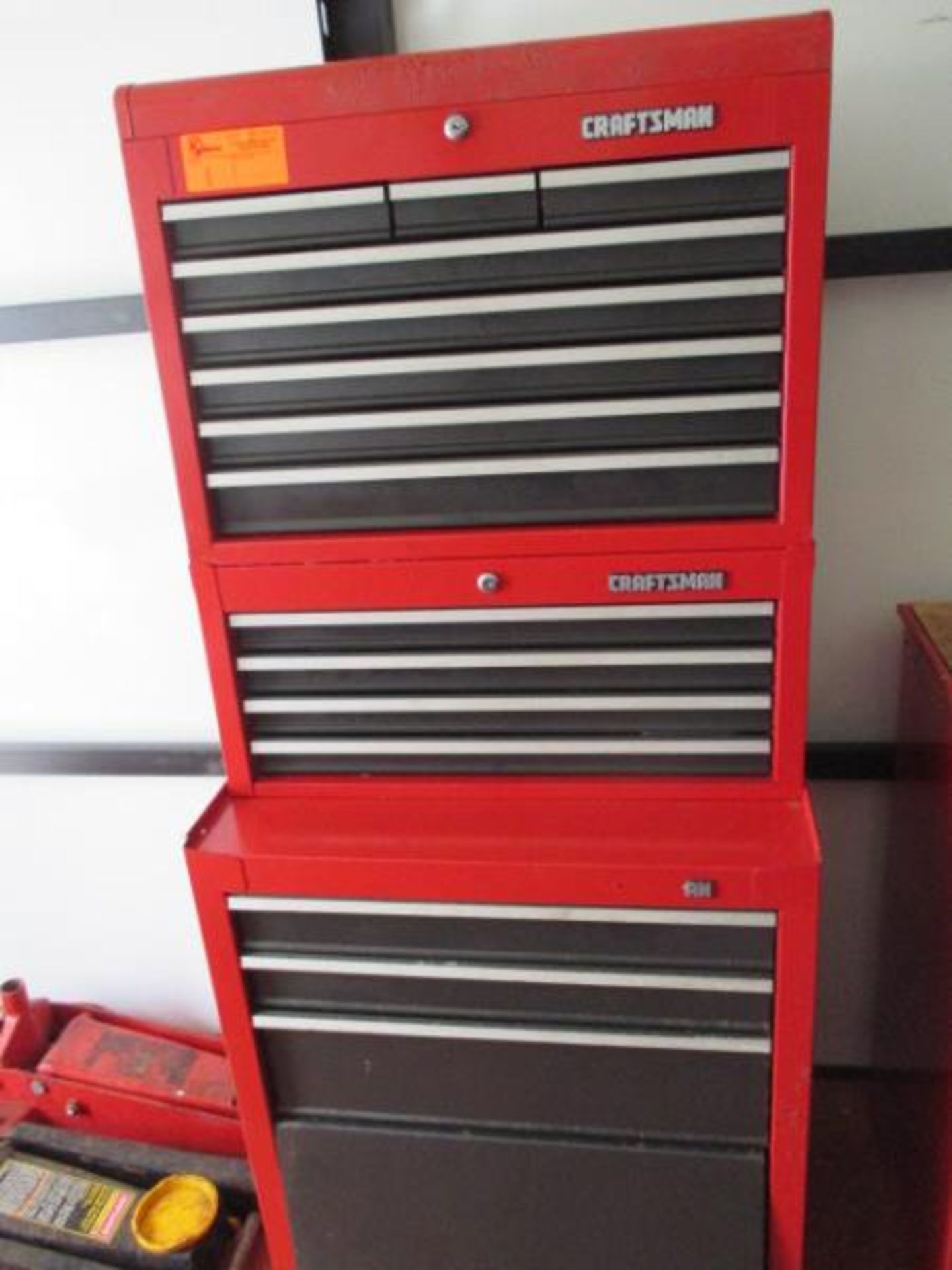 Craftsman Rolling Tool Box, Red, 3 Sections, 15 Drawers, Lower Lift Cover, Lift Top, Lockable w/