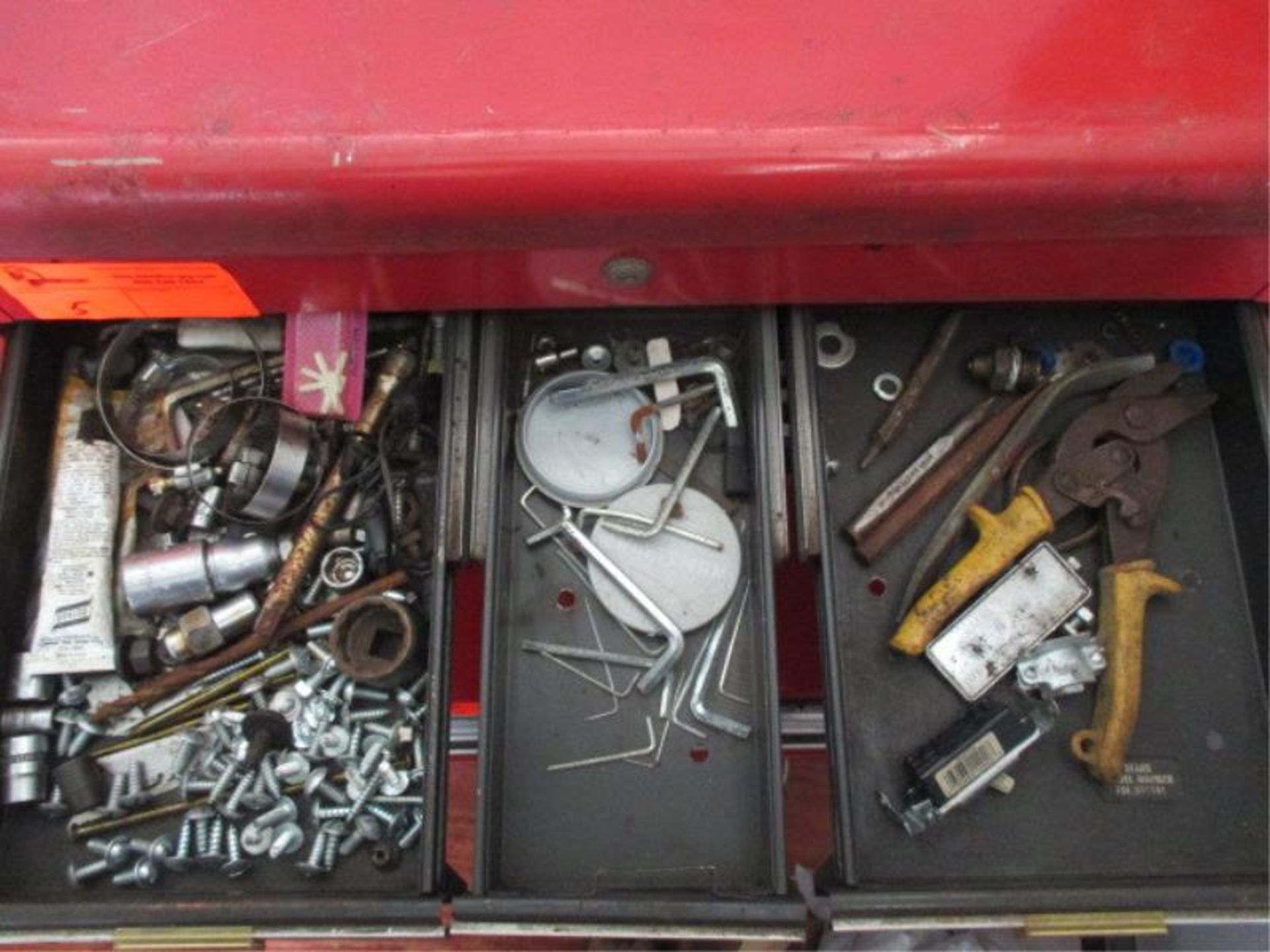 Craftsman Tool Box, Red, 6 Drawer, Lift Top Cover w/ Assorted Tools Including: Stanley Tape Measure, - Image 3 of 6