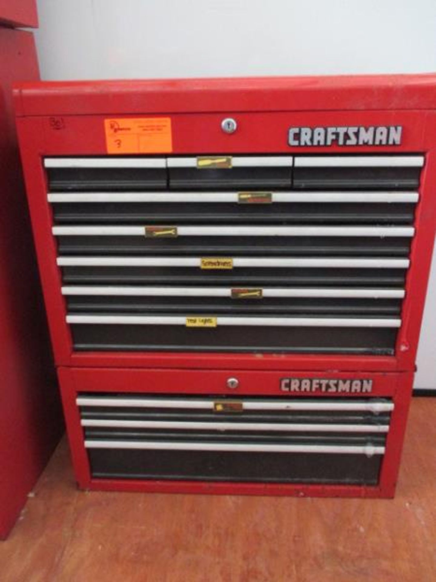 Craftsman Tool Box, Red, 2 Section, 11 Drawer, 1 Lift Top Cover w/ Assorted Tools Including: