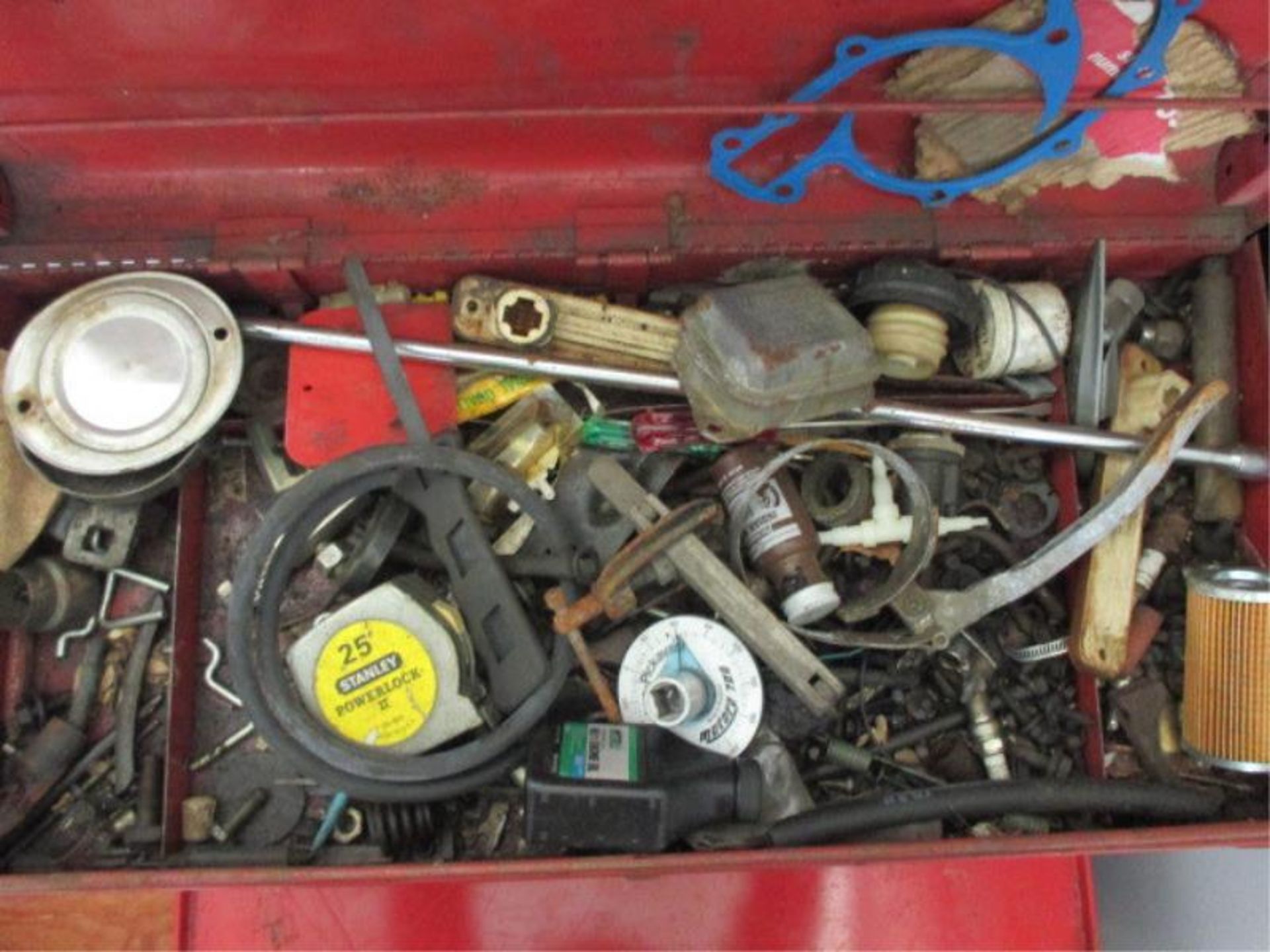 Craftsman Tool Box, Red, 6 Drawer, Lift Top Cover w/ Assorted Tools Including: Stanley Tape Measure, - Image 2 of 6