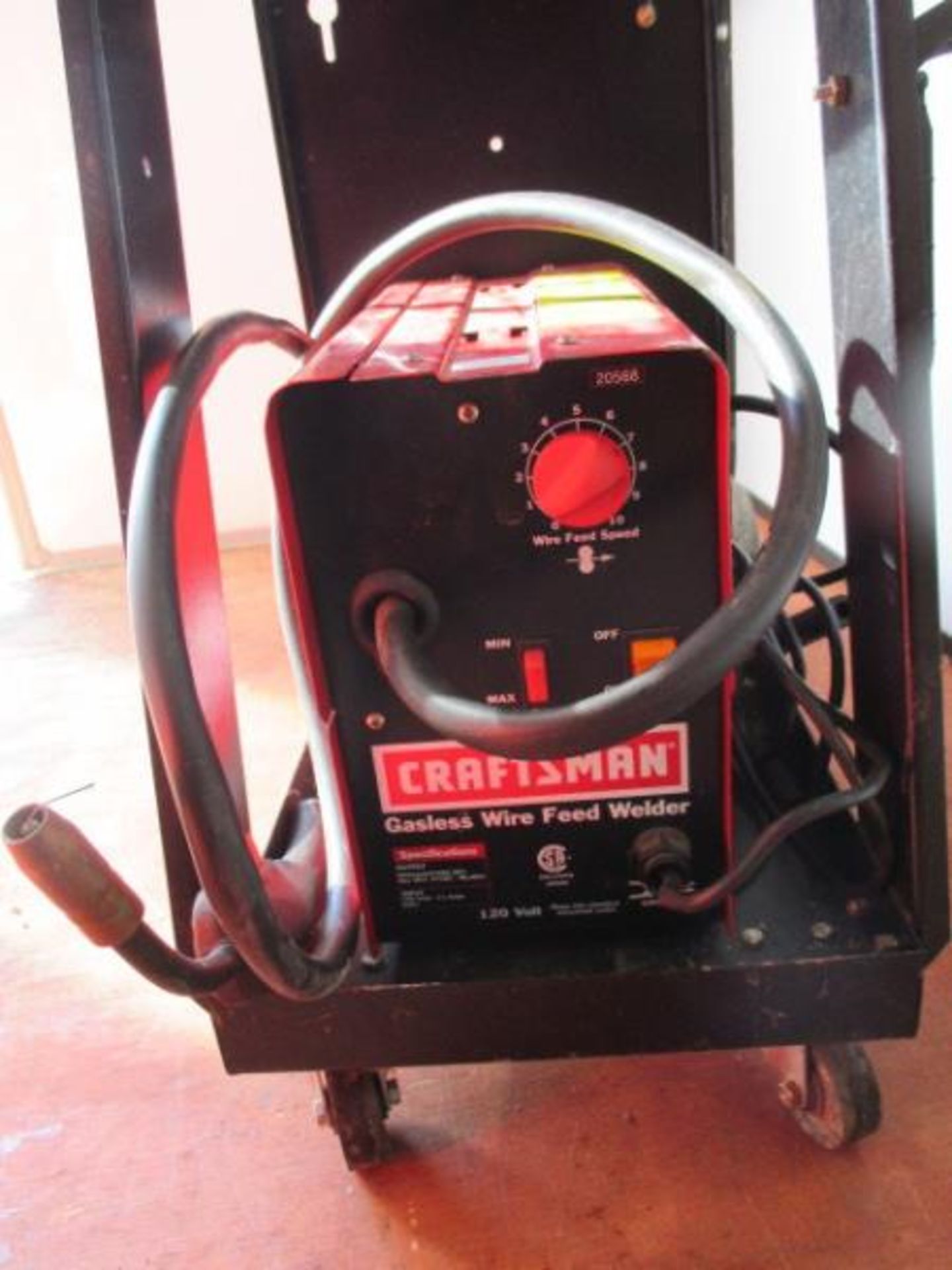 Craftsman Gasless Wire Feed Welder, Model: 20568, 120 Volt on Rolling Shop Cart 120 Volt on - Image 6 of 6