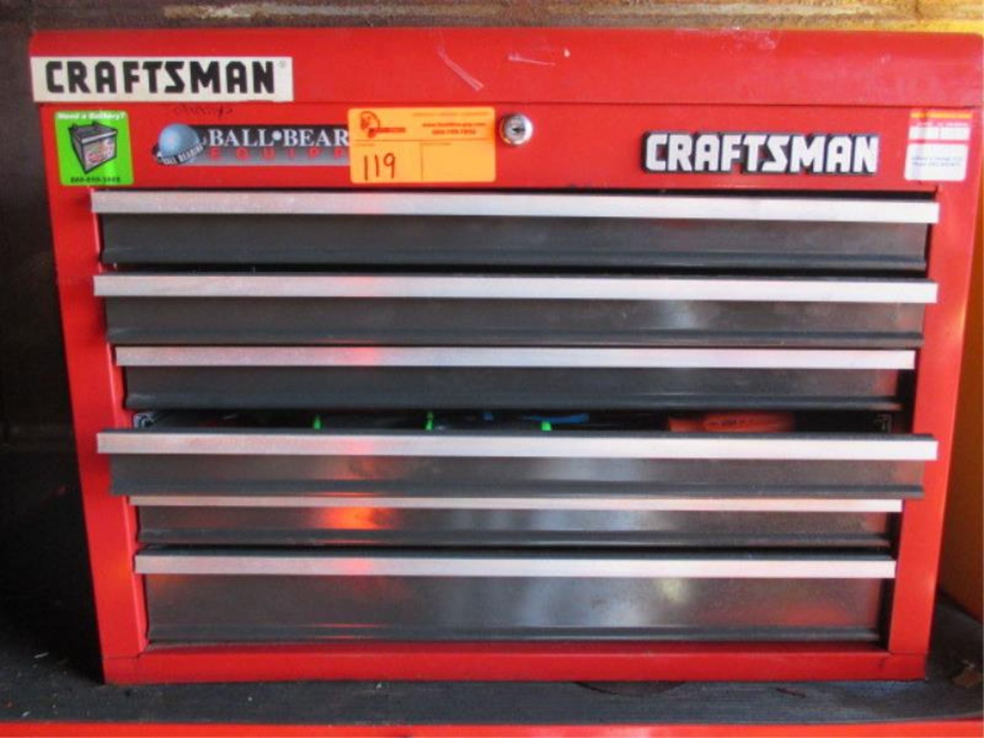 Craftsman Tool Box, Red, 6 Drawers, Lift Top Cover w/ Assorted Tools Including: Screw Drivers, Nut