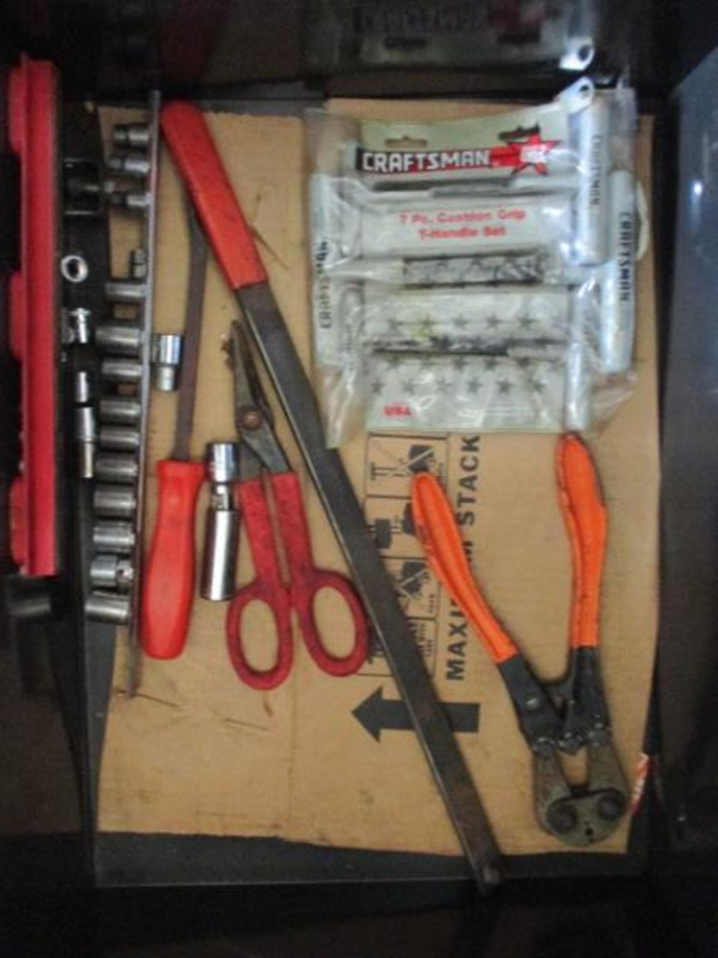 Craftsmam Rolling Tool Box, Red, 5 Drawer w/ Assorted Tools Including: Rivet Gun, Ball Peen Hammers, - Image 5 of 5