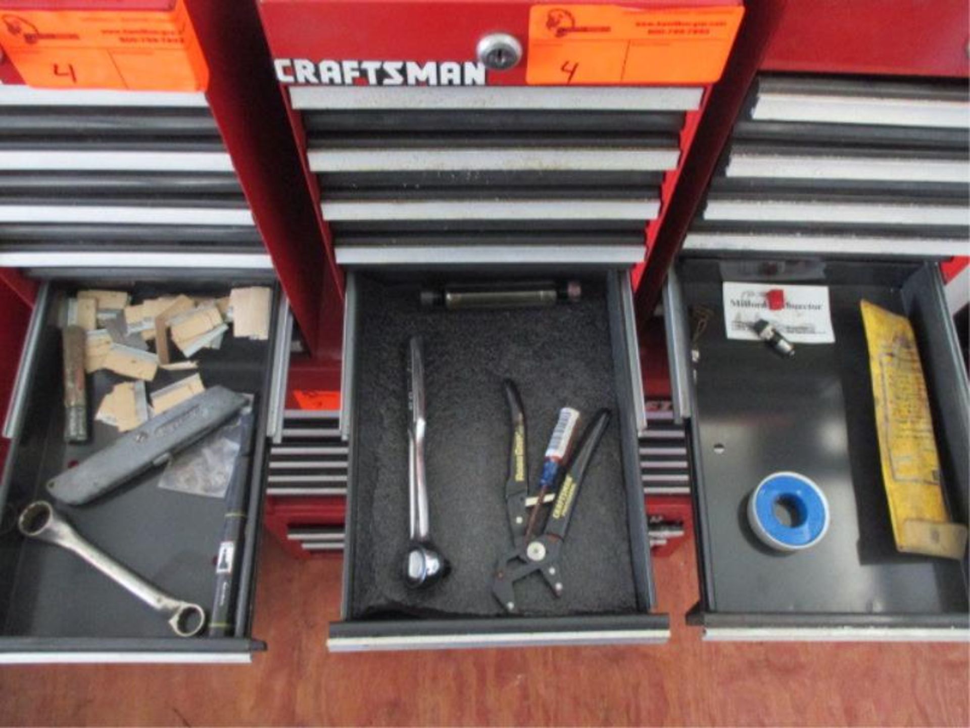 (3) Craftsman Small Tool Boxres, Red, 6 Drawers w/ Assorted Tools Including: Pliers, Screwdrivers, - Image 10 of 11