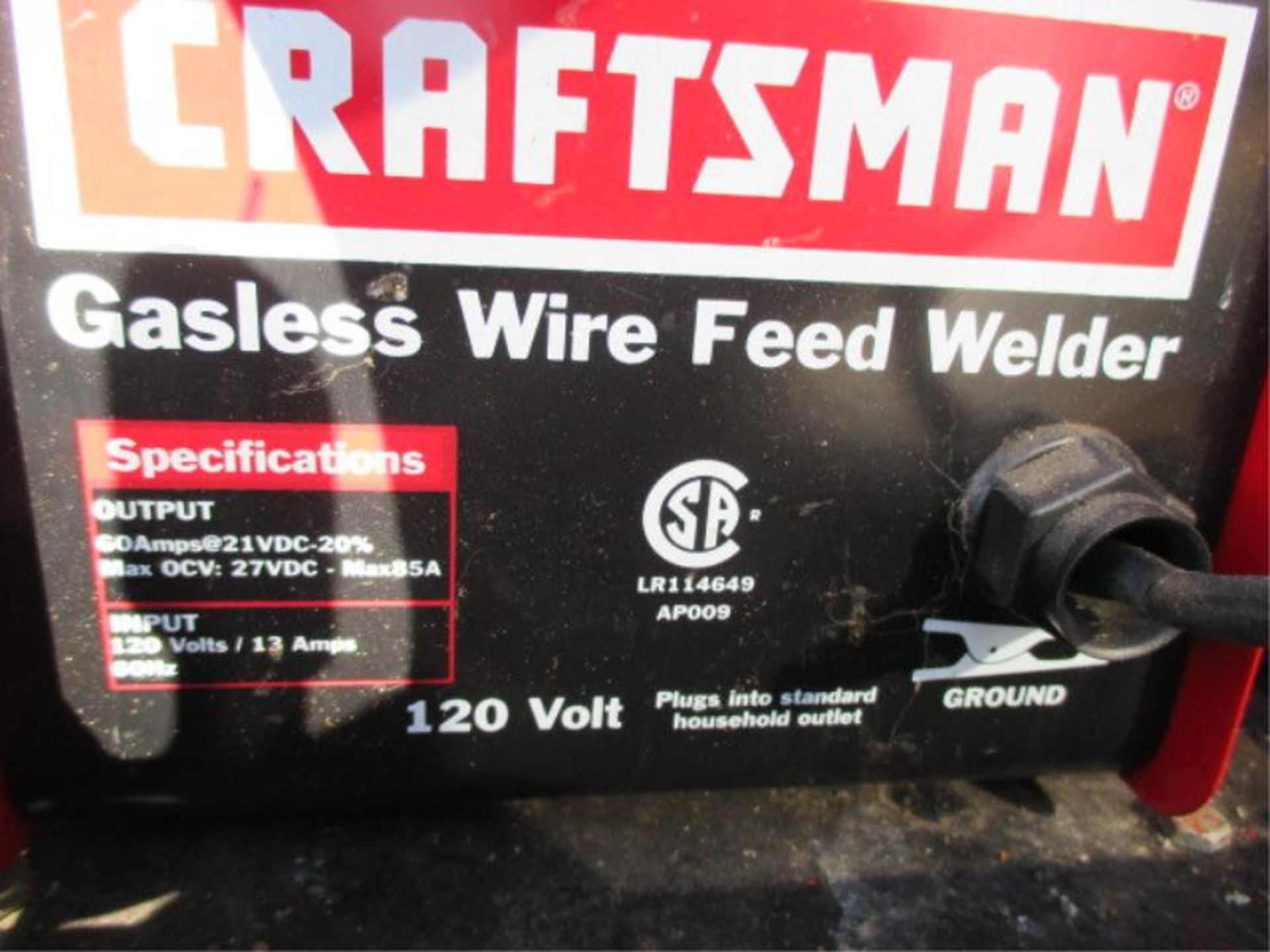 Craftsman Gasless Wire Feed Welder, Model: 20568, 120 Volt on Rolling Shop Cart 120 Volt on - Image 3 of 6