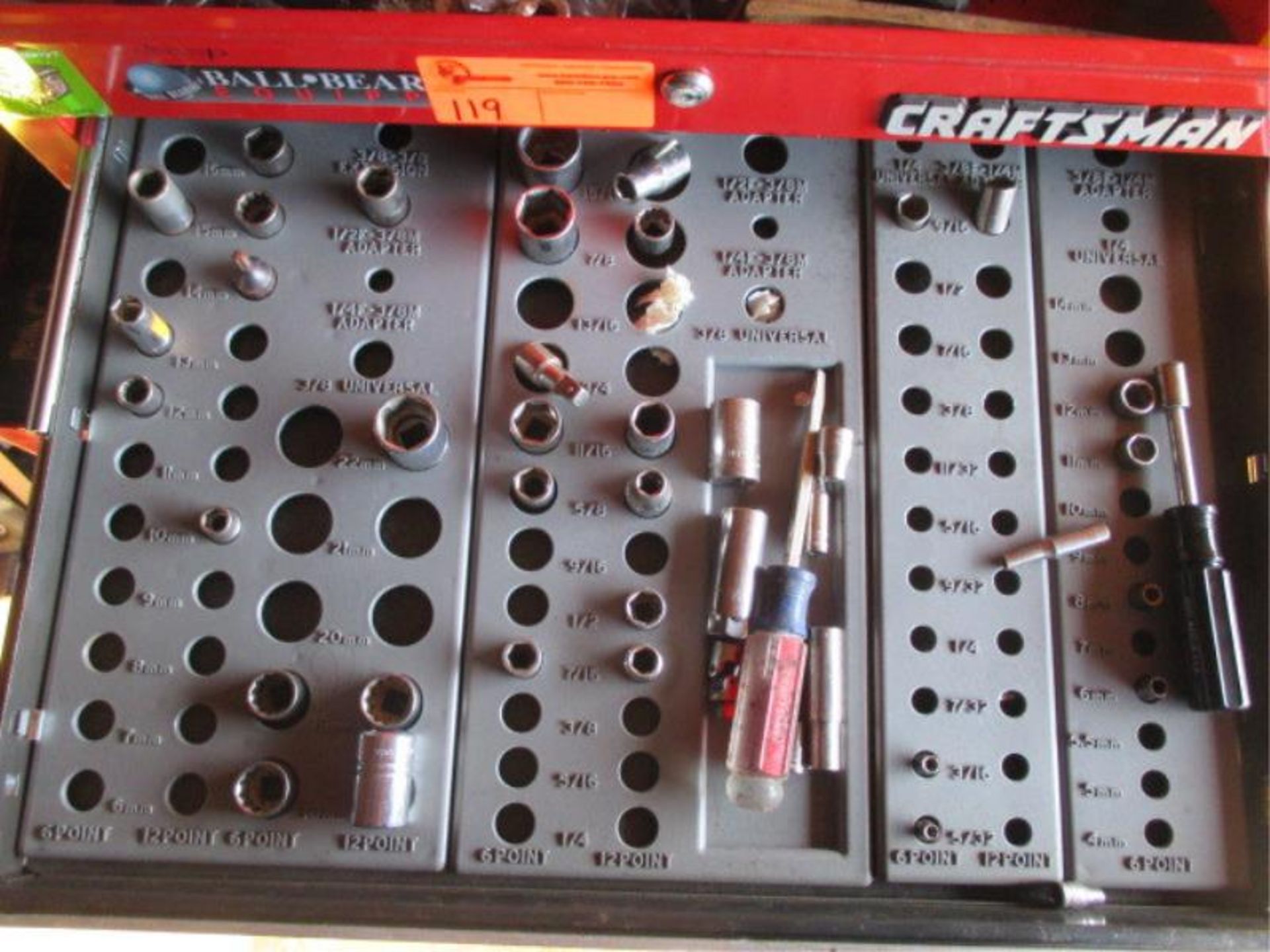 Craftsman Tool Box, Red, 6 Drawers, Lift Top Cover w/ Assorted Tools Including: Screw Drivers, Nut - Image 3 of 8