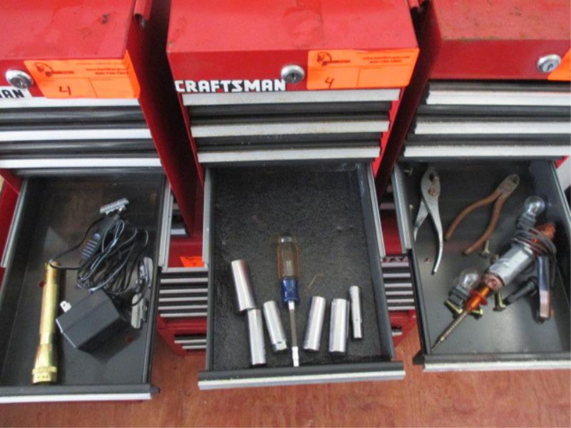 (3) Craftsman Small Tool Boxres, Red, 6 Drawers w/ Assorted Tools Including: Pliers, Screwdrivers, - Image 9 of 11