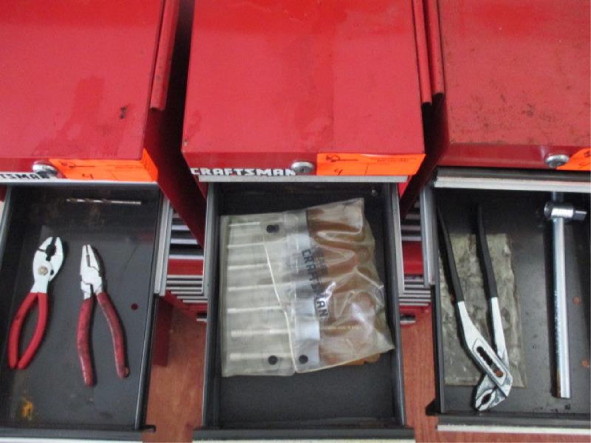 (3) Craftsman Small Tool Boxres, Red, 6 Drawers w/ Assorted Tools Including: Pliers, Screwdrivers, - Image 6 of 11