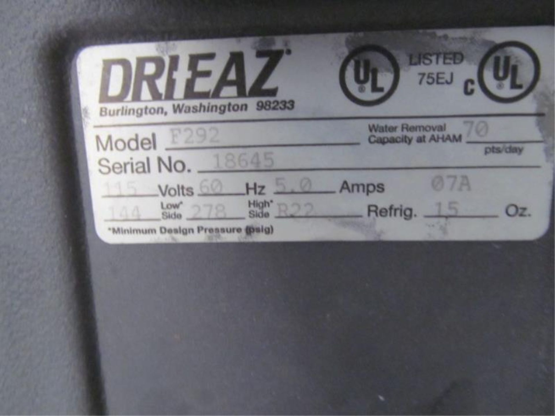 Dehumidifier, Drieaz Evolution LGR, Model: F292, - Image 3 of 3
