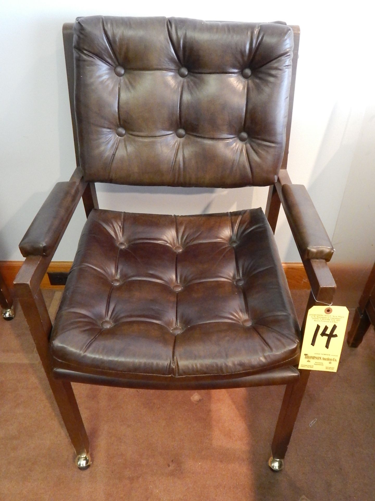 Arm Chair with Leather Seat & Back on Castors