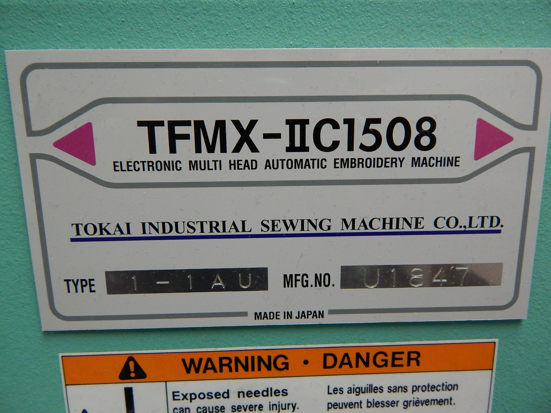 TAJIMA Electronic Multi Head Automatic Embroidery Machine, Model TFMX-IIC1508, (8) Sewing Heads with - Image 8 of 11