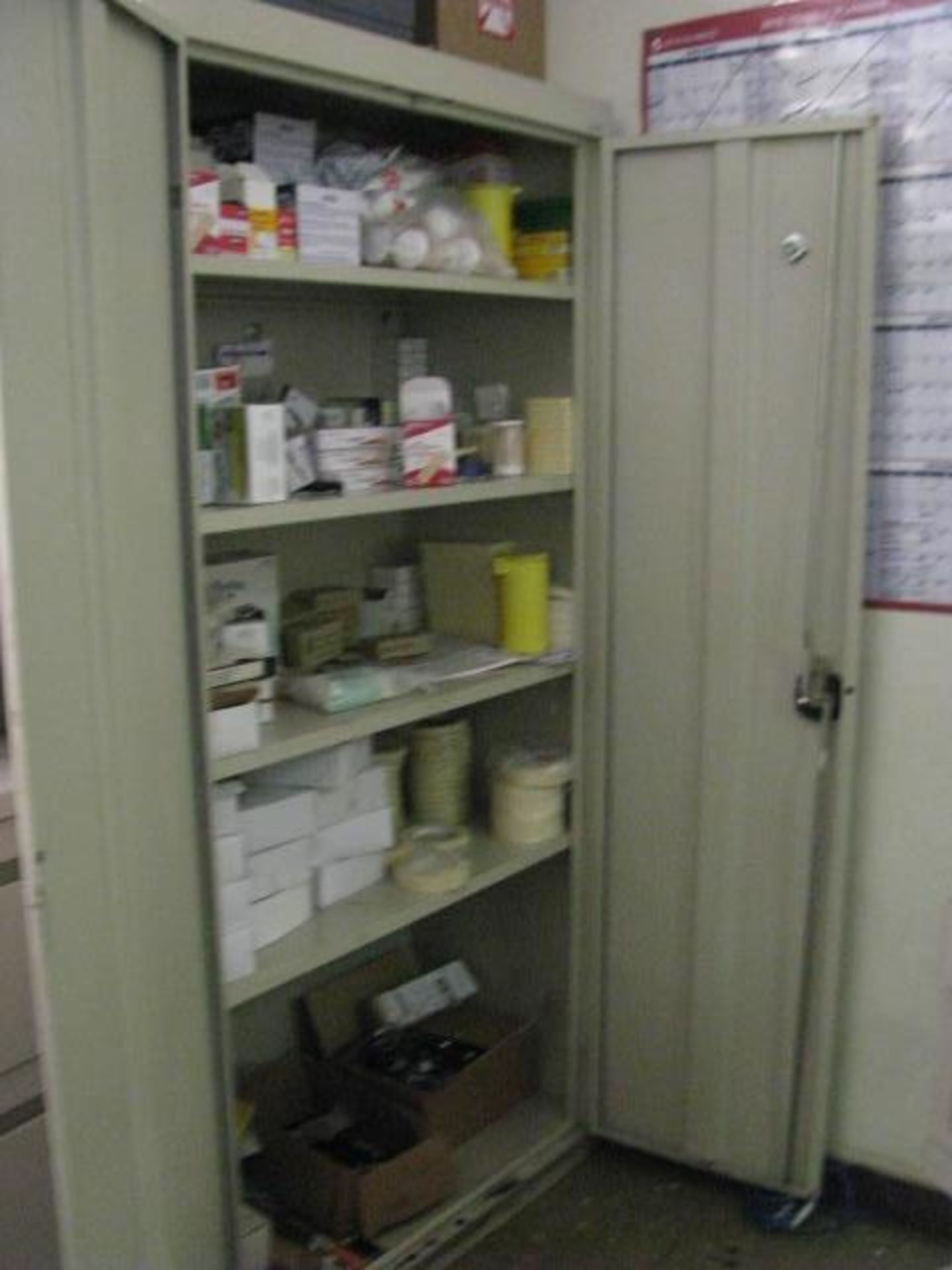 2 Door Metal Utility Cabinet w/ Sundrie Contents. Asset Location: Inserting Room, Site Location: