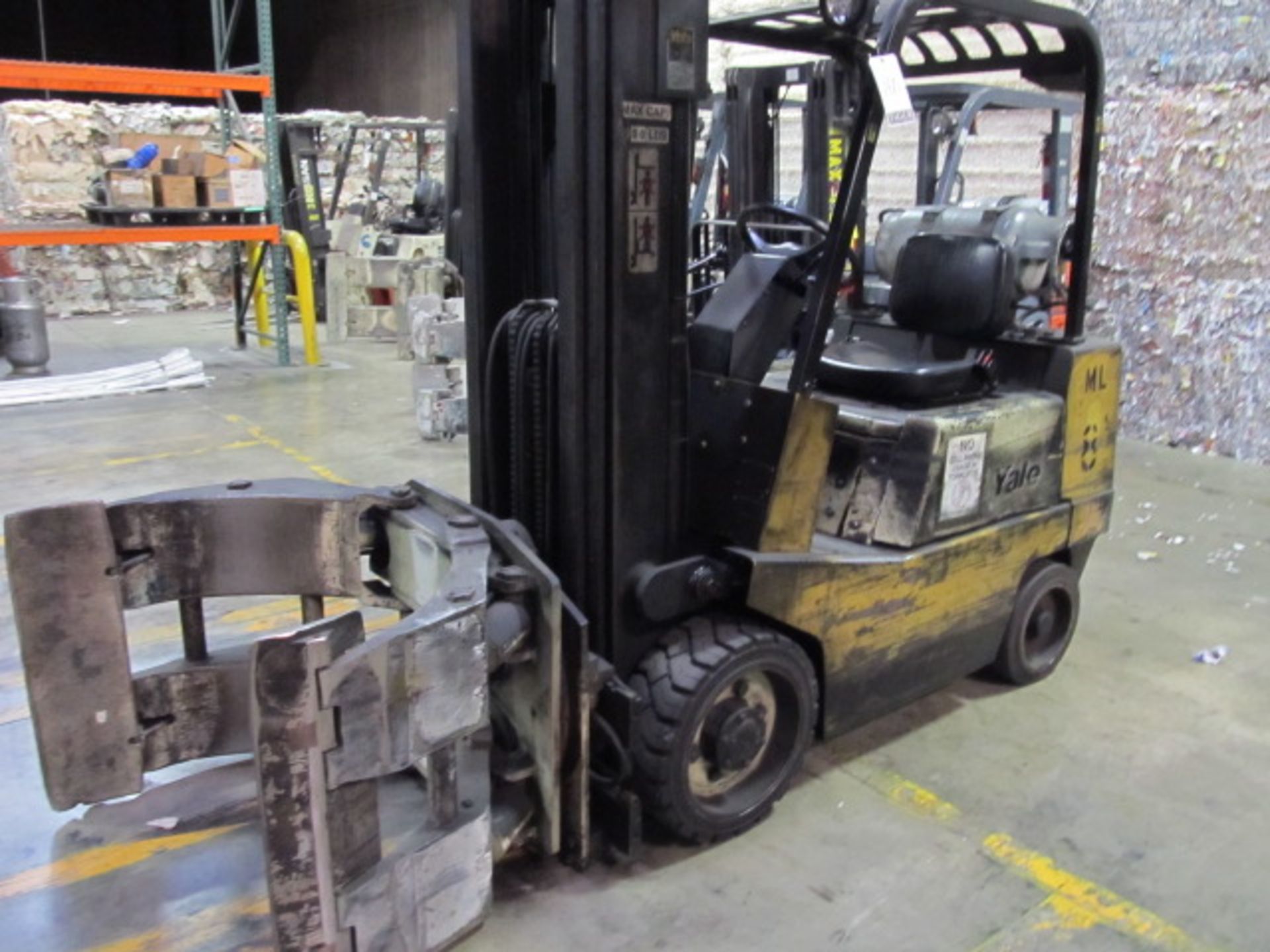 Nissan Fork Lift With Roll Clamp, 2 Stage Mast, 4500lb Capacity, 10,186 Hours, Model CLC050RDJNLE083