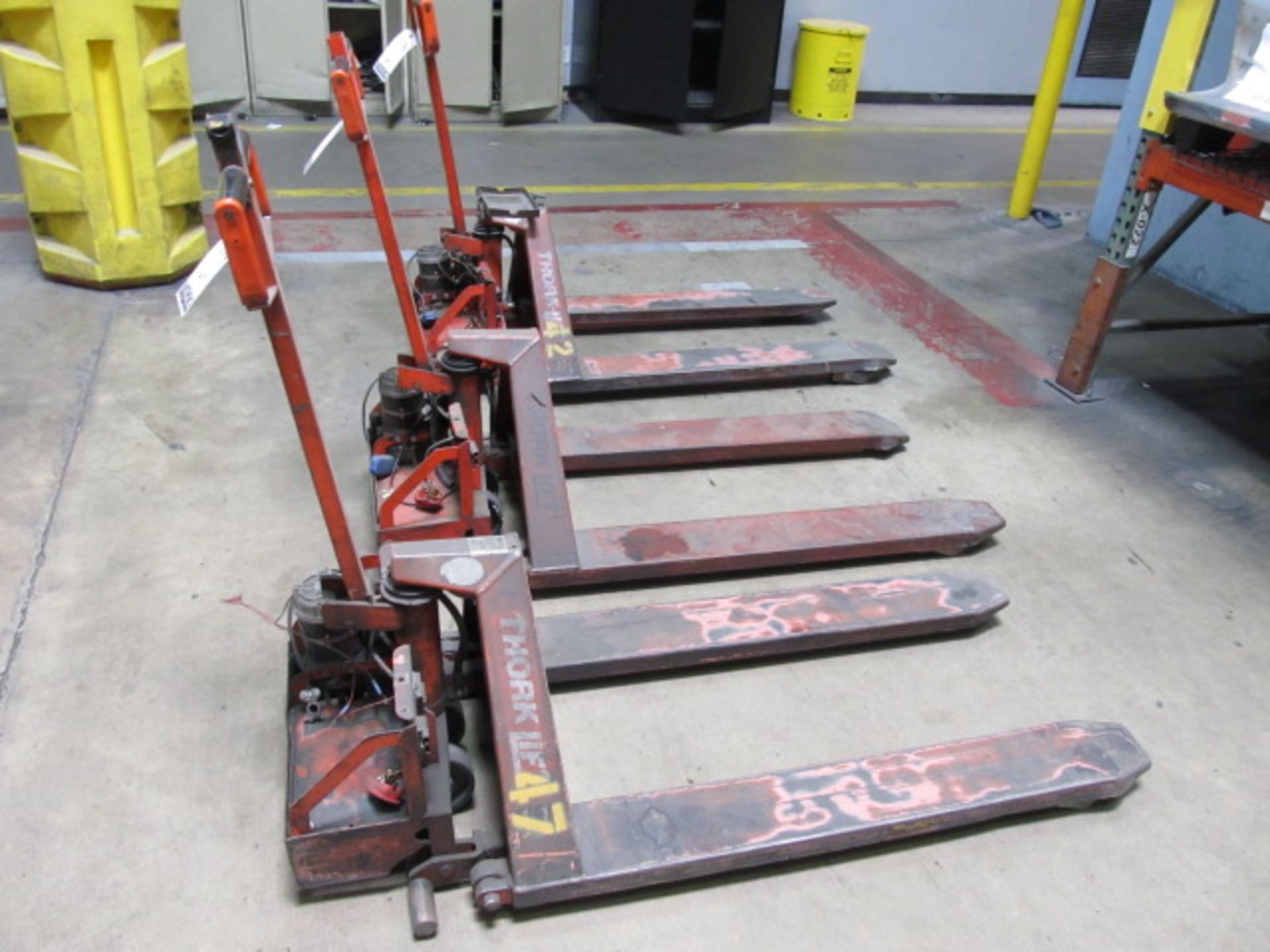 Lot (3) Interthor Thork Lift Electric Hydraulic 2200lb Capacity Pallet Jack For Parts, No Batteries,