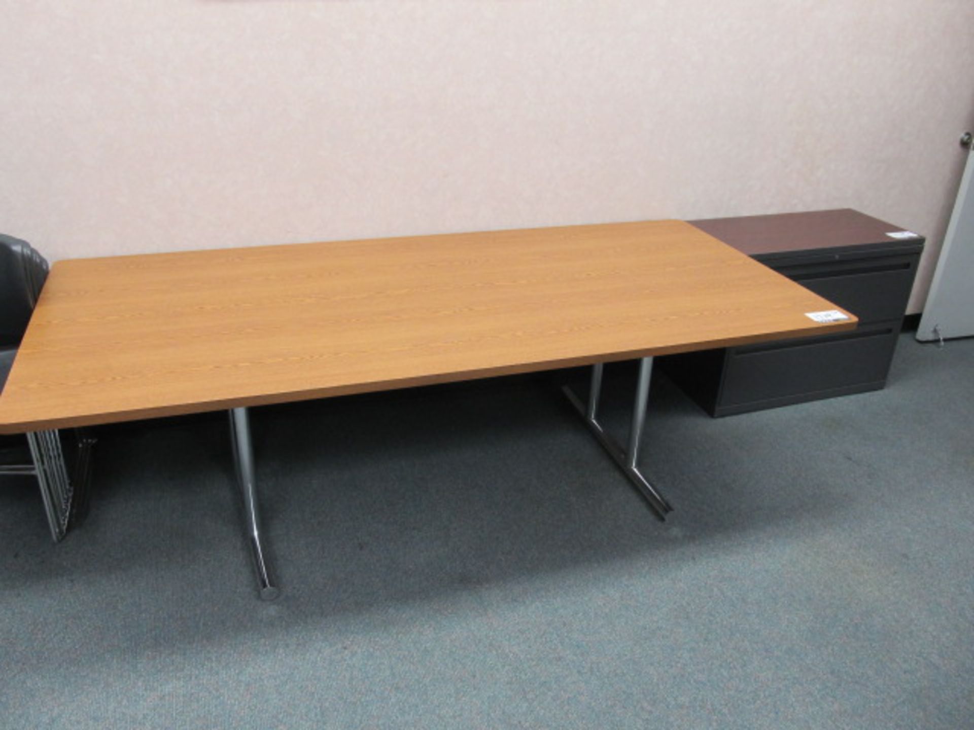 Lot (1) Wood Conference Table, Measure Appox. 96in. x 44in. x 29in. And (1) Metal 2 Drawer Lateral