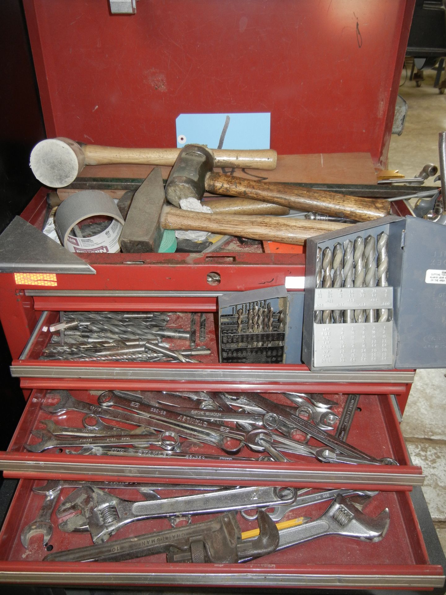 Lot-(1) 4-Drawer Tool Box with Contents and Tools on Wall - Image 3 of 3