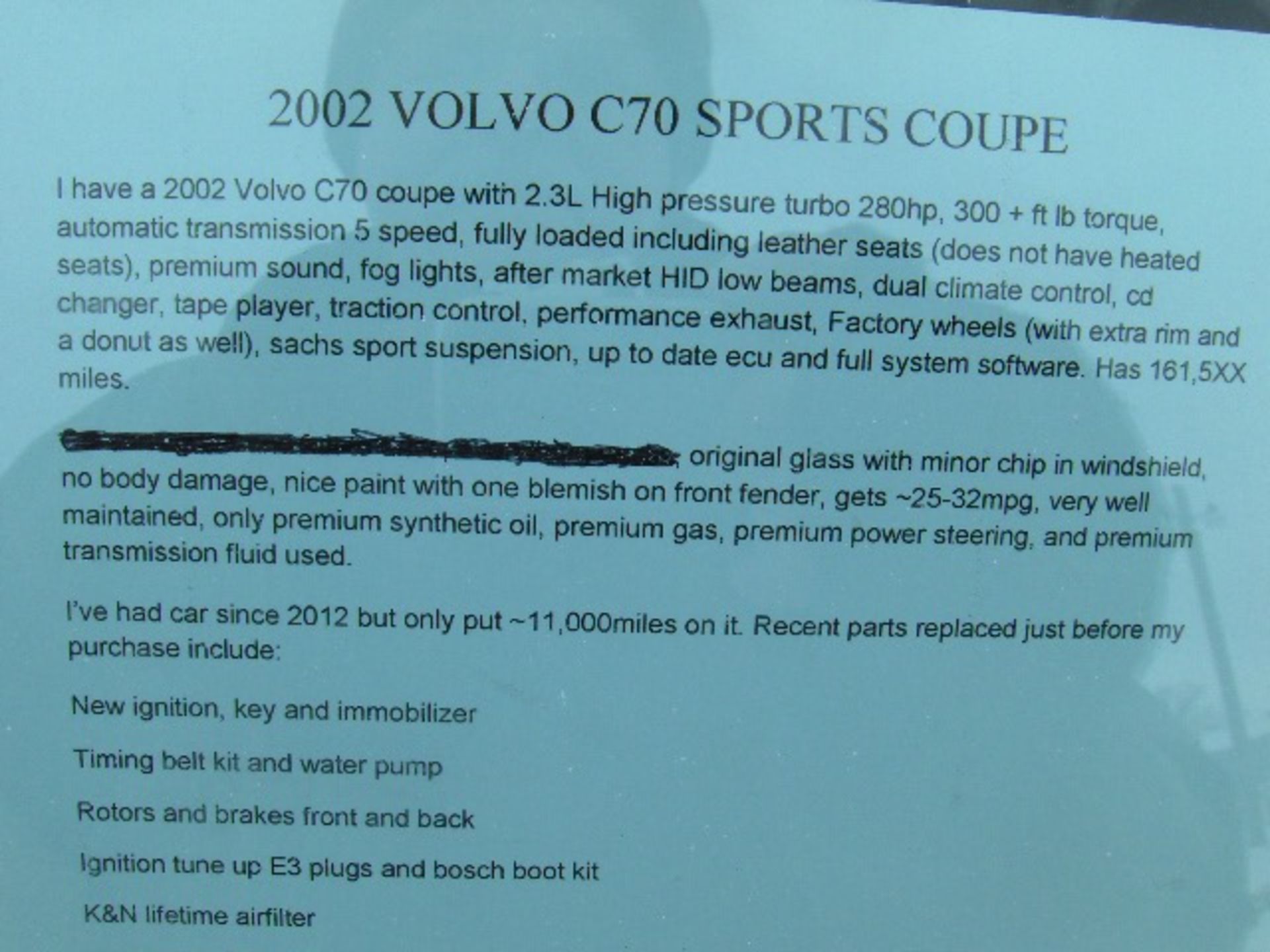 2002 VOLVO 2.3L 5 CYC C 70 2 DOOR  YVINK53D72J032091 car, odometer reads 161,642 miles, automatic - Image 3 of 7