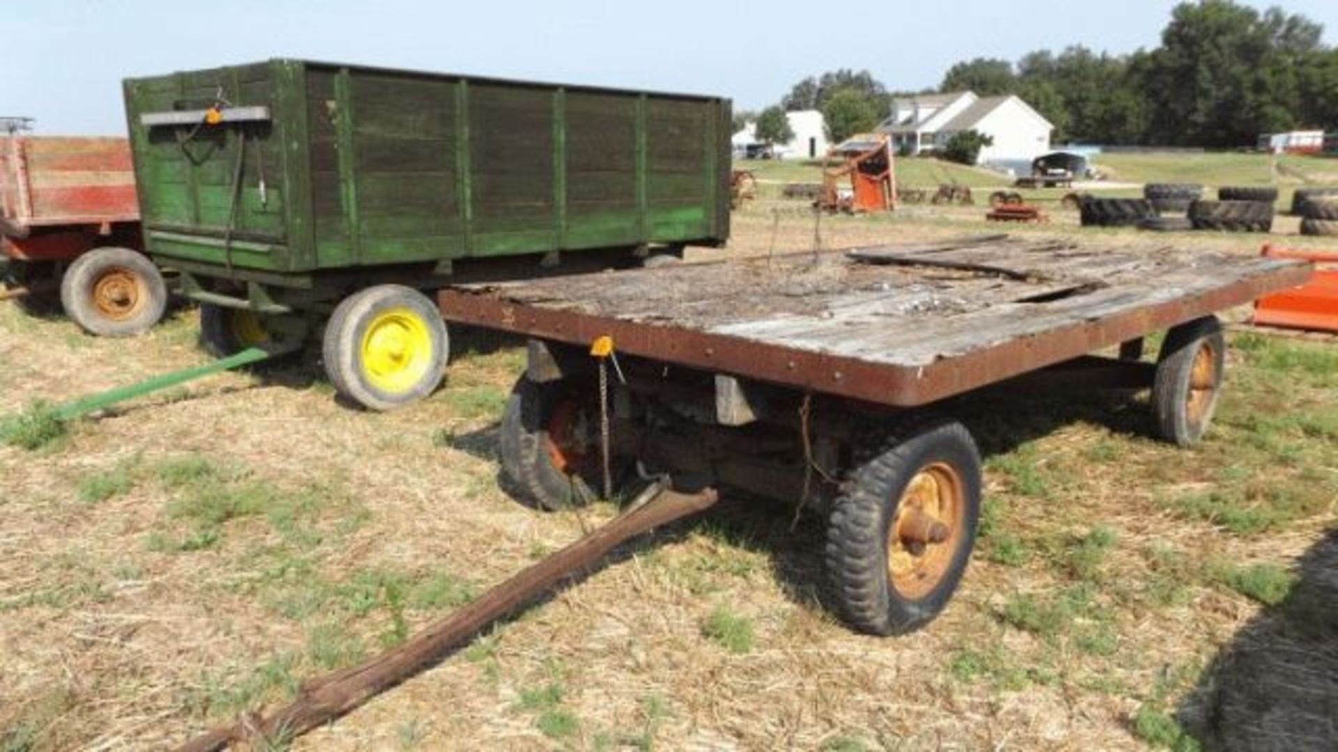 Lot 430 7'x14' Wagon w/JD Running Gear and Hoist