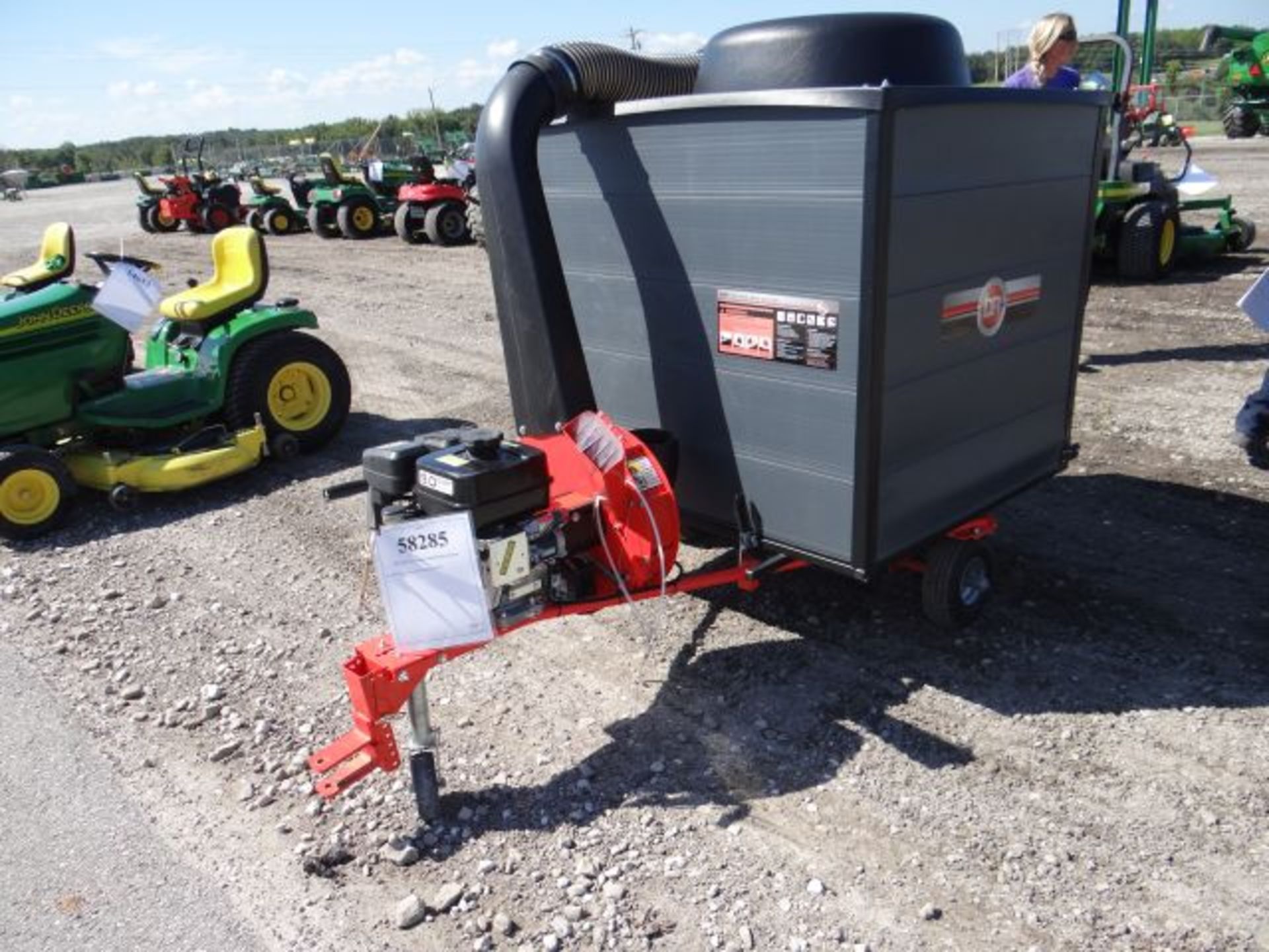 Lot 58285 - DR Leaf/Lawn Vacuum Pull Behind Collector On 2 Wheel Cart, Electric Start Engine,