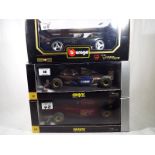 Three diecast model racing cars, 1:18 scale, of which two Onyx and one Burago,