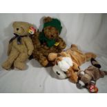 A collection of soft toys to include  bears entitled Rufus, Wrinkles,