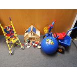 A mixed lot of pre-school toys to include a Karpan trike, Thomas the Tank Space Hopper,